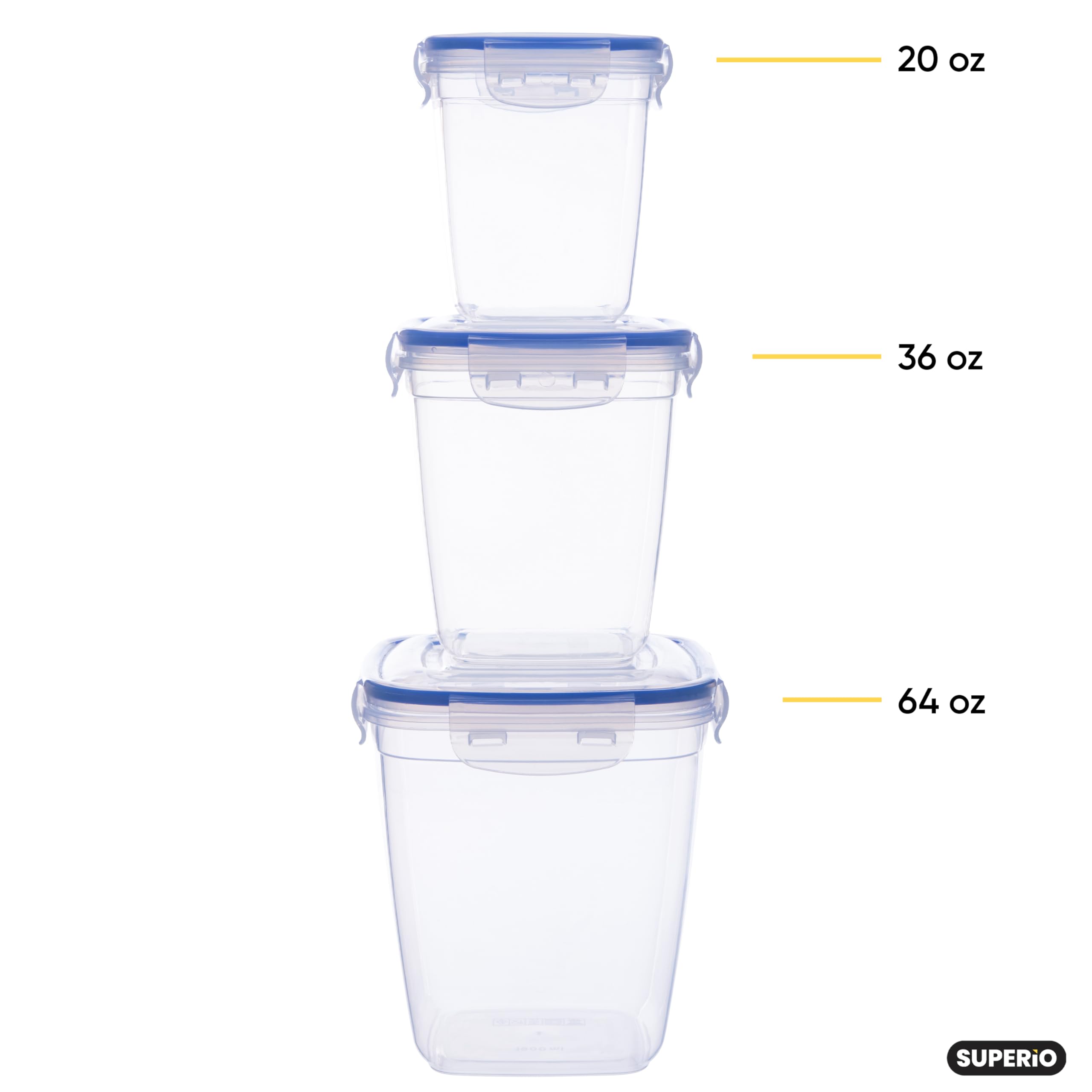 Superio Plastic Food Storage Container Set, Bpa Free, Sealed Containers With Airtight Lids For Pnatry, Cupboard, And Fridge- Mic