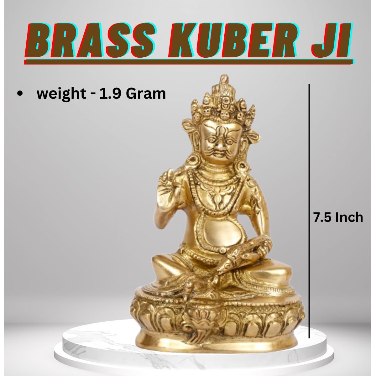 Vastu Vardan Brass Kuber Statue | Height-19 Cm Aprrox. | Weight-1990 Gram Approx. | Vastu Idol For Home And Office | Zonal Place