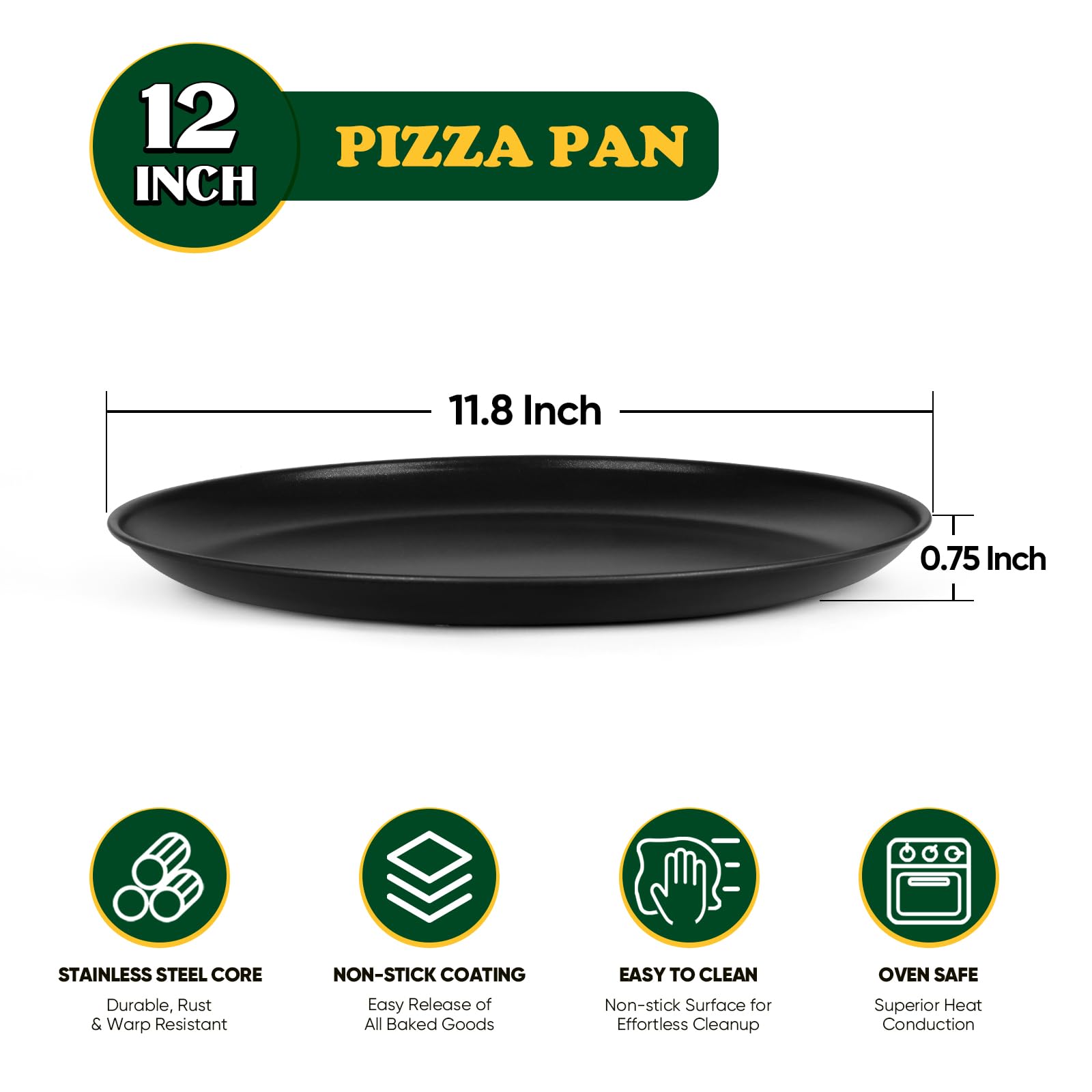 E-Far 12 Inch Pizza Pan Set Of 2, Nonstick Pizza Pie Pan Tray Platter, Metal Round Baking Sheet Cooking Pan For Oven, Durable &