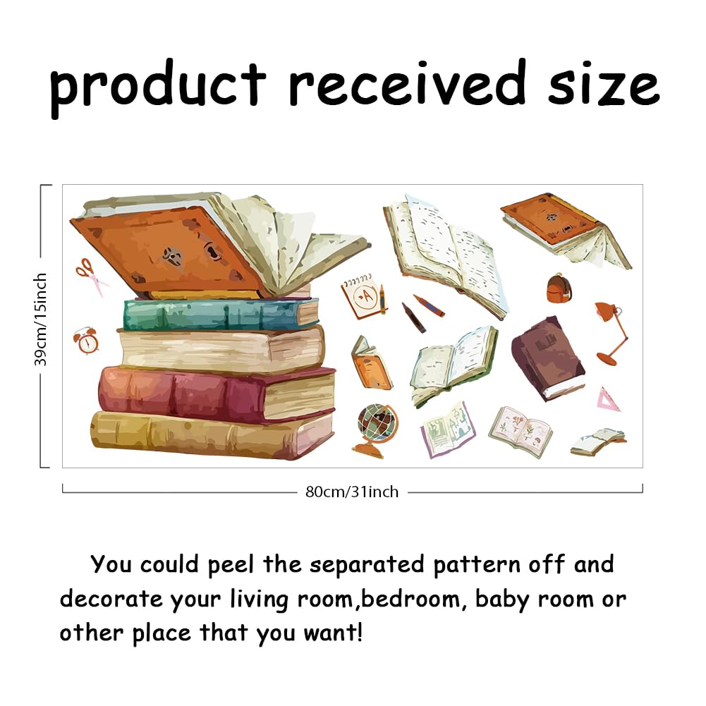 Superdant Magic Book Wall Decals Wall Stickers With Flying Book School Bag Scissors For Bedroom Wall Mural Ruler Globe Wall Deco
