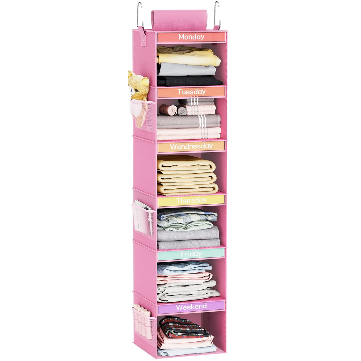 Fixwal 6-Shelf Weekly Clothes Organizer For Kids, Kids Daily Shelf Hanging Closet Organizer With 6 Side Pockets, Days Of The Wee