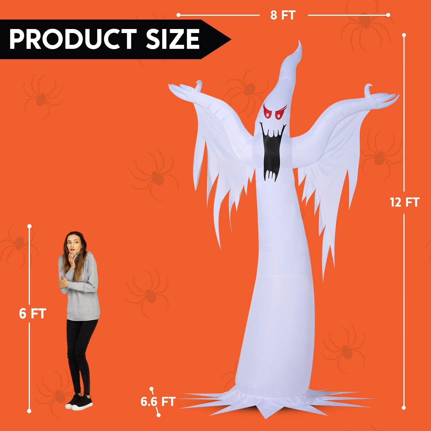 Joiedomi 12 FT Tall Halloween Inflatables Outdoor Decoration, Inflatable Ghost Decor Outdoor with Fire Flame Light, Blow Up Ghos