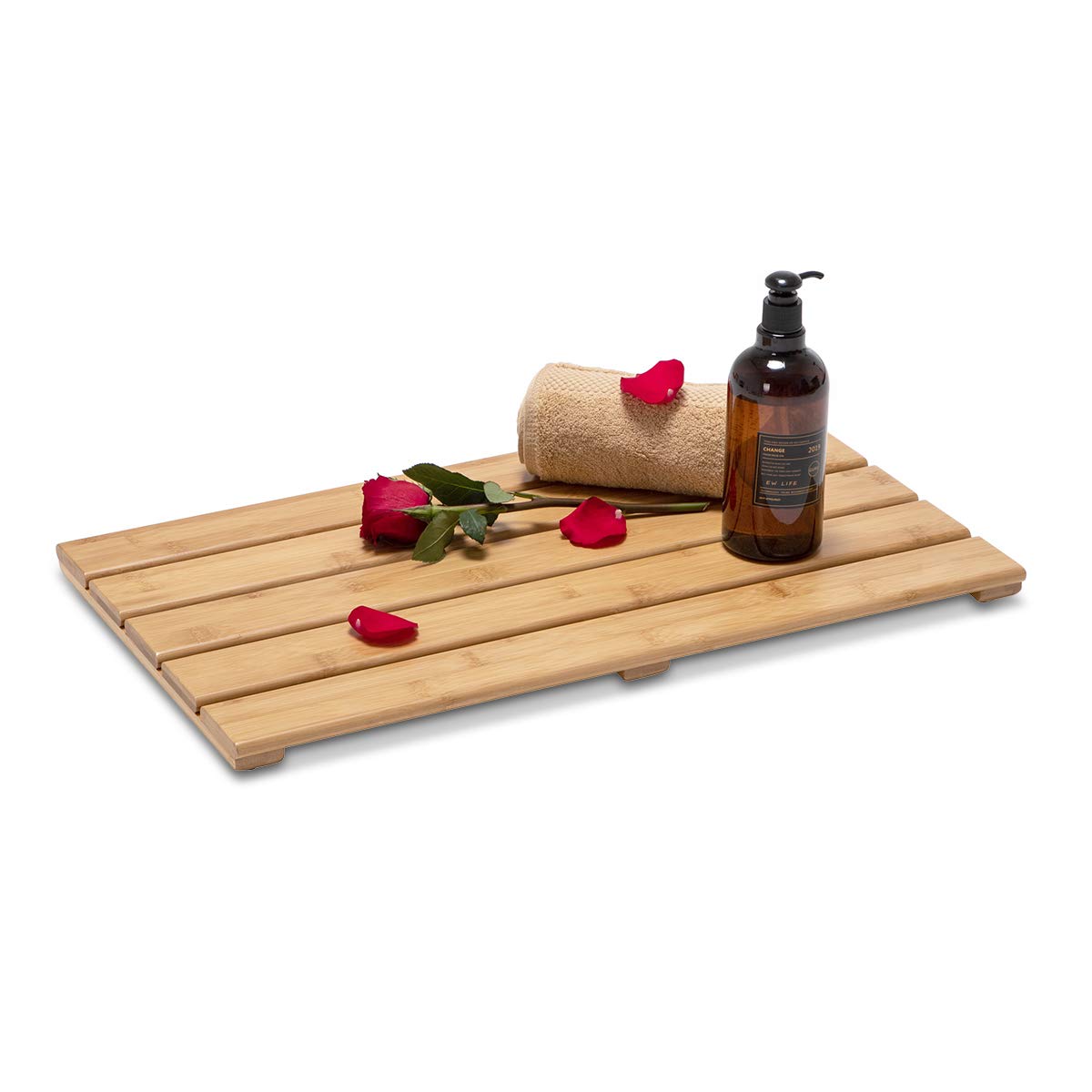 Gobam Bamboo Bath Mat, Medium, 22.8 X 13 X 1.3 Inches - Non-Slip Floor Mat For Bathroom, Spa, Sauna, Kitchen, Indoor & Outdoor S