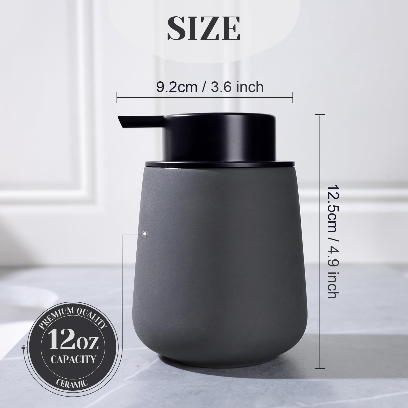 Ingofin Ceramic Lotion Dispenser - 12Oz Refillable Hand Soap Dispenser Bathroom, Modern Liquid Soap Dispenser With Pump, Dish So