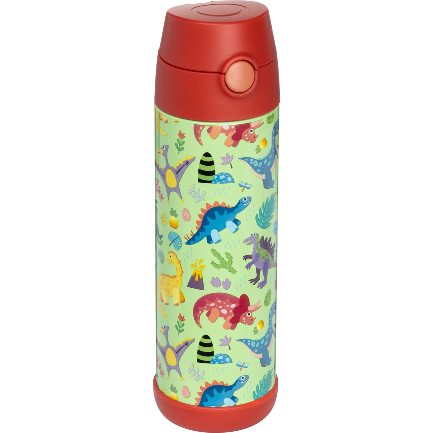 Snug Kids Water Bottle - Insulated Stainless Steel Thermos With Straw (Girls/Boys) - Dinosaurs, 17Oz