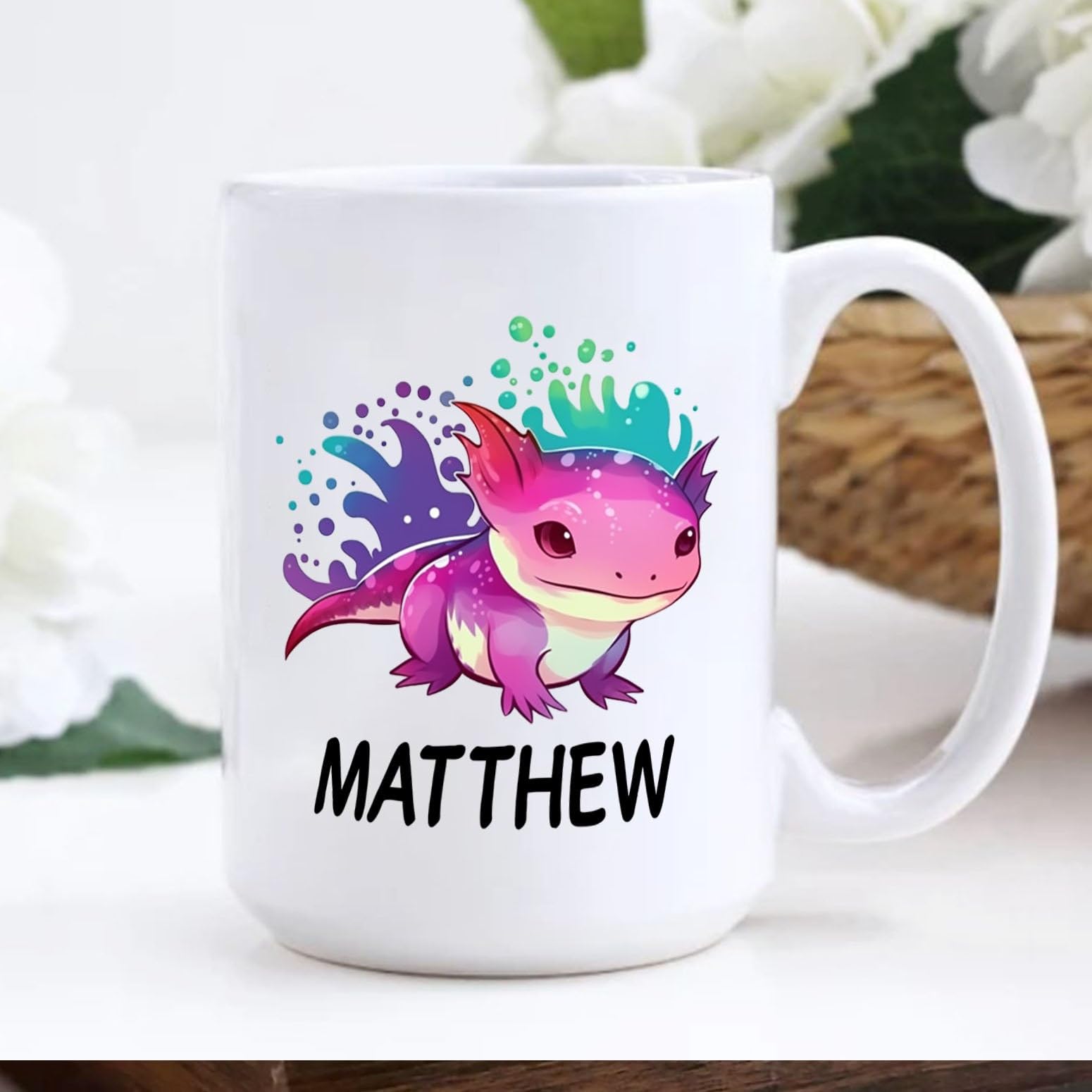Personalized Axolotl Coffee Mug Cup Gift With Choose Name, Customized Axolotl White Ceramic Tea Cup 11 15 Oz, Cute Axolotl Coffe