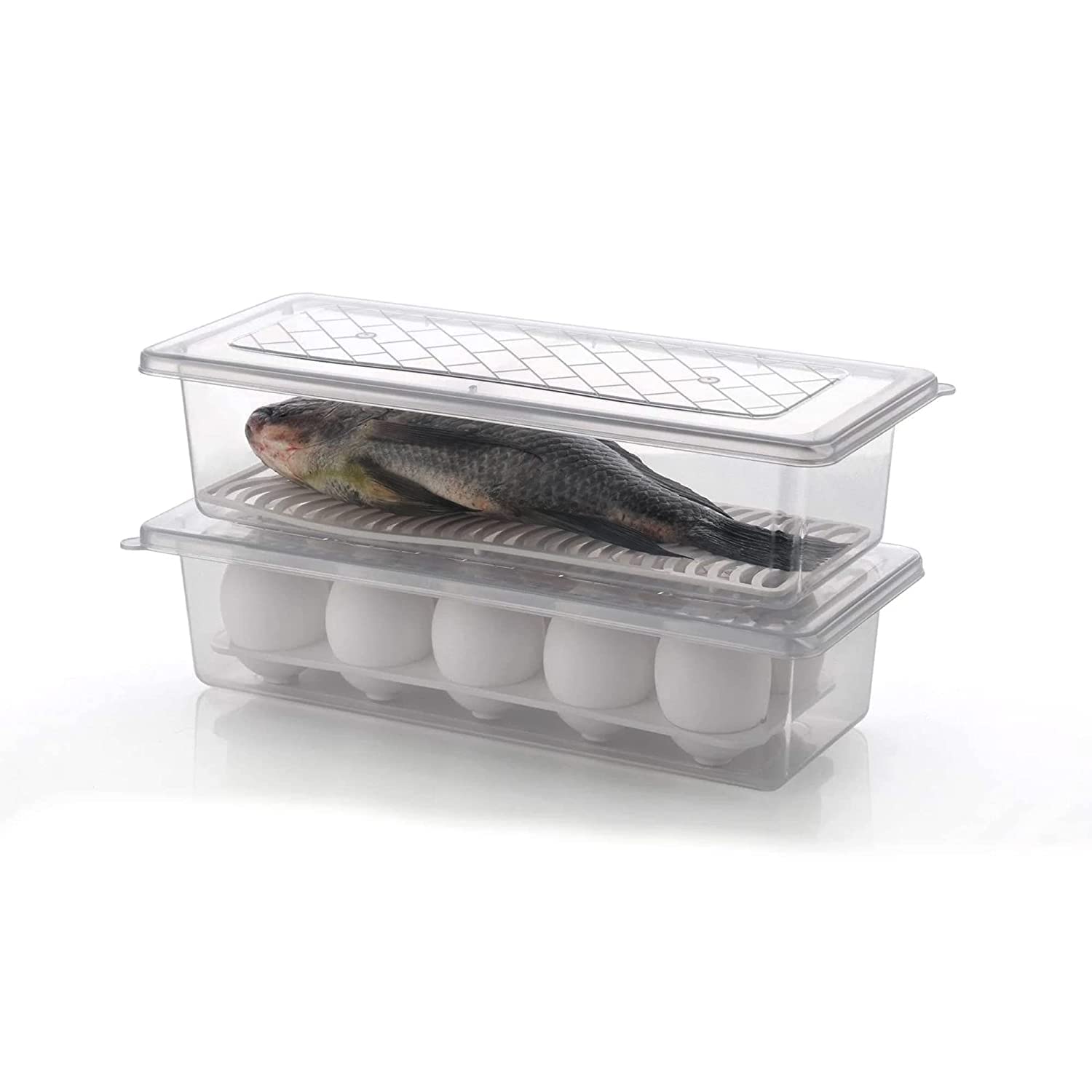 Eugle Mart Plastic Fridge Organizers Storage Box Container Kitchen Freezer Food Basket Set For Vegetables, Fruits, Fish, And Egg