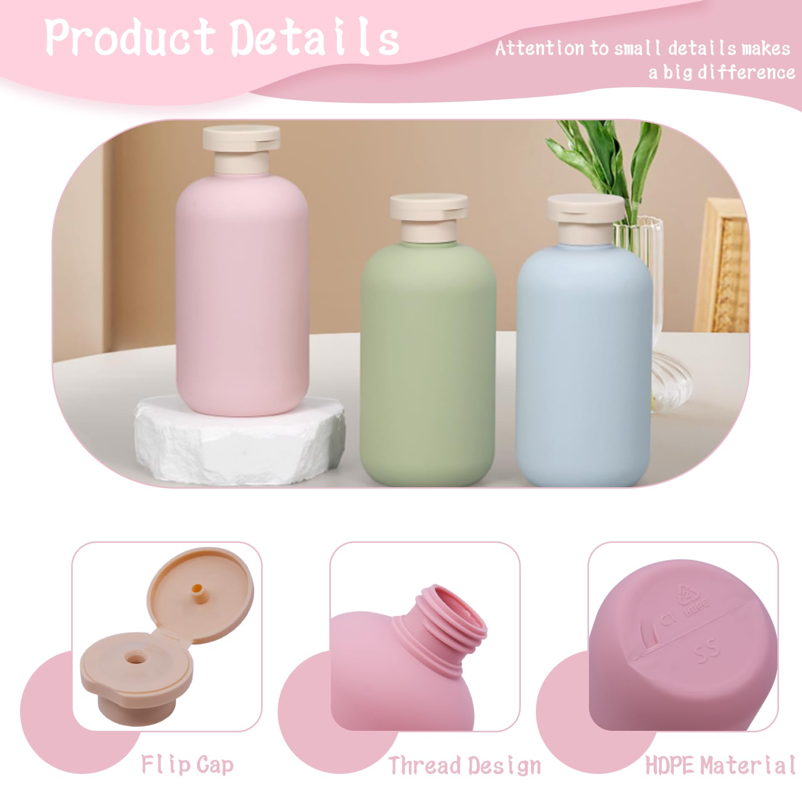 YXQ 10oz Refillable Squeeze Bottles,Plastic Travel Bottles with Flip Cap 300ml Empty Containers for Toiletries Lotion Cream Sham