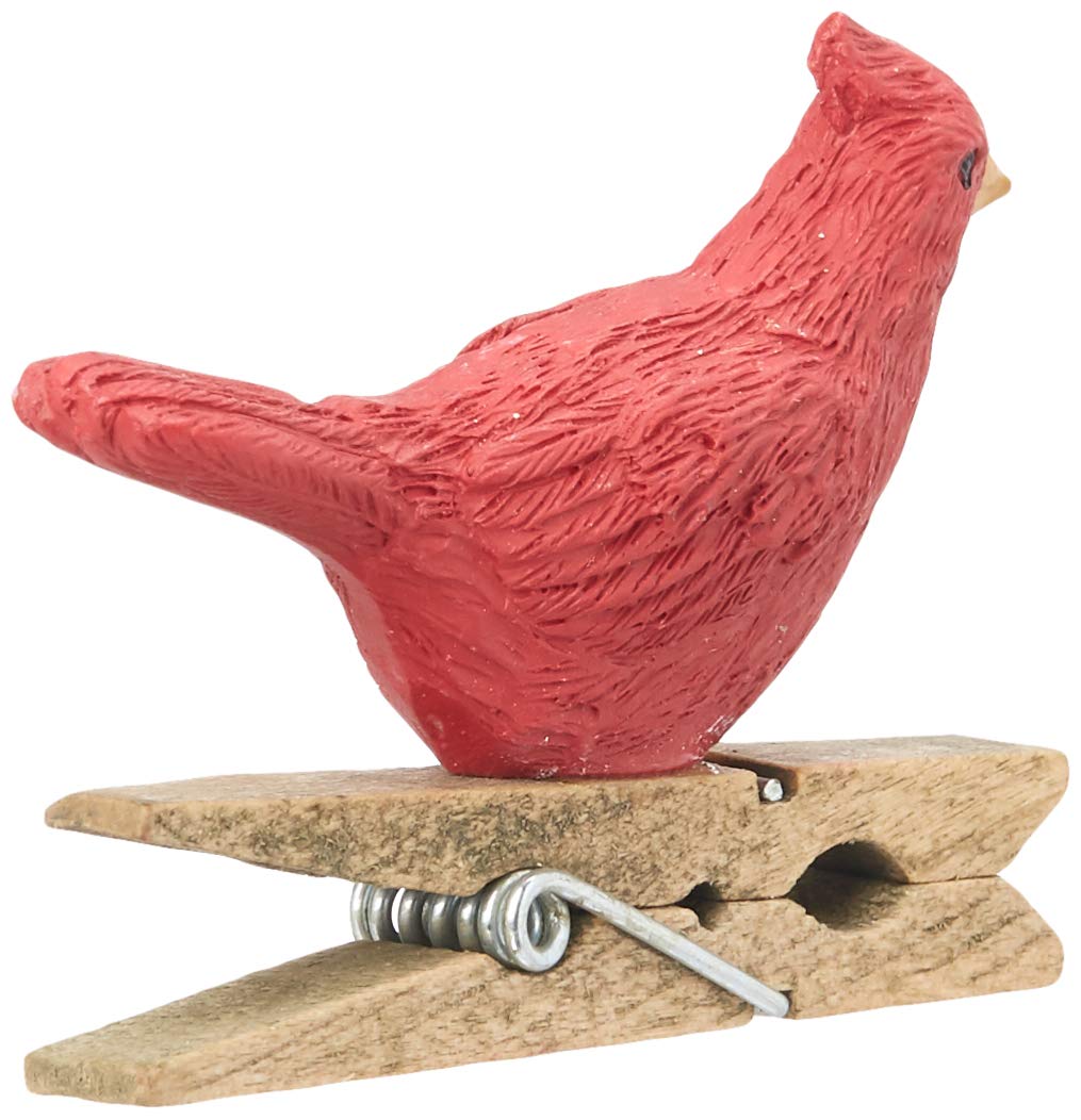 Blossom Bucket S/2 Red Bird On Clips Decoration, Multi-Color