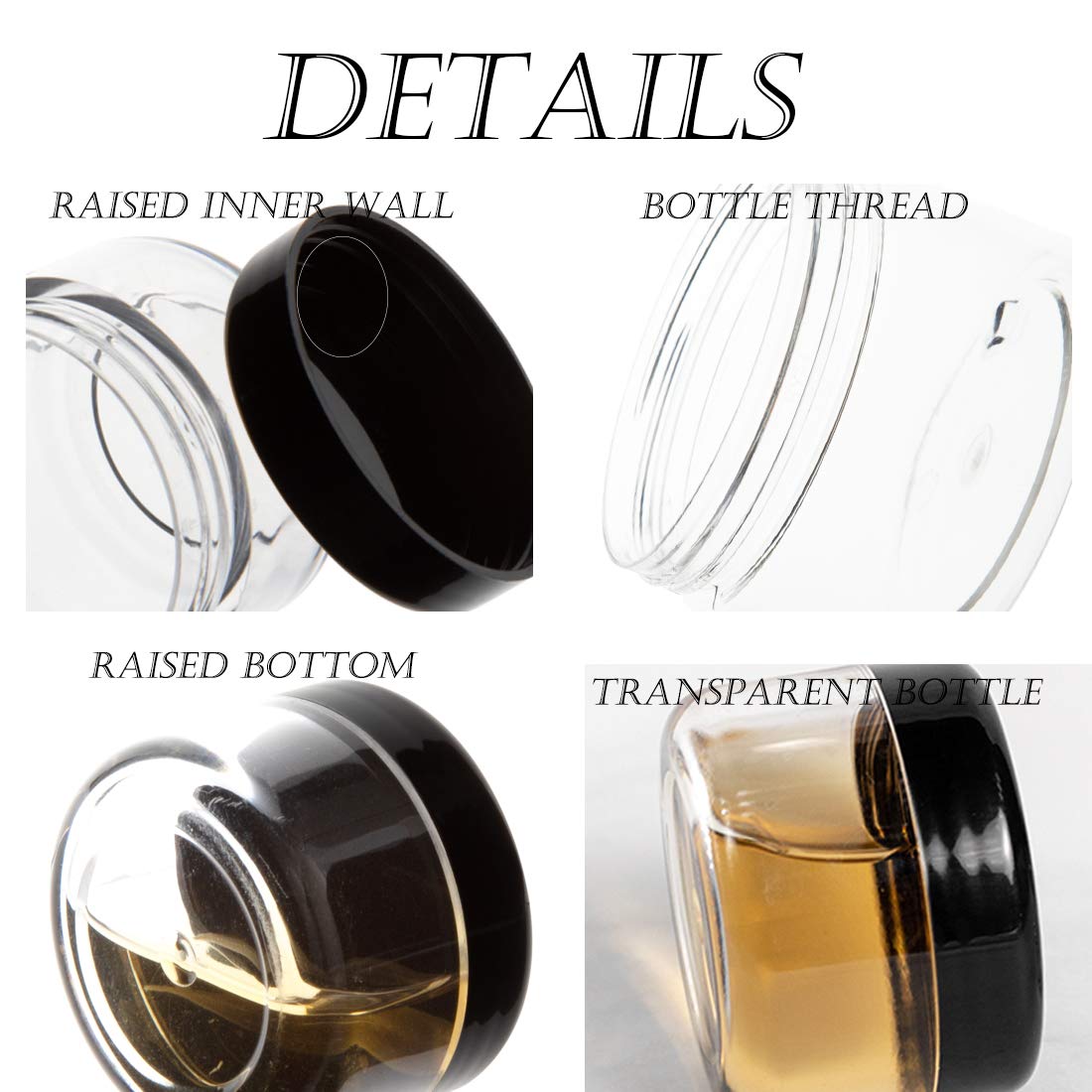 ZEJIA 5 Gram Cosmetic Containers 50pcs Sample Jars Tiny Makeup Sample Containers with lids (Black)