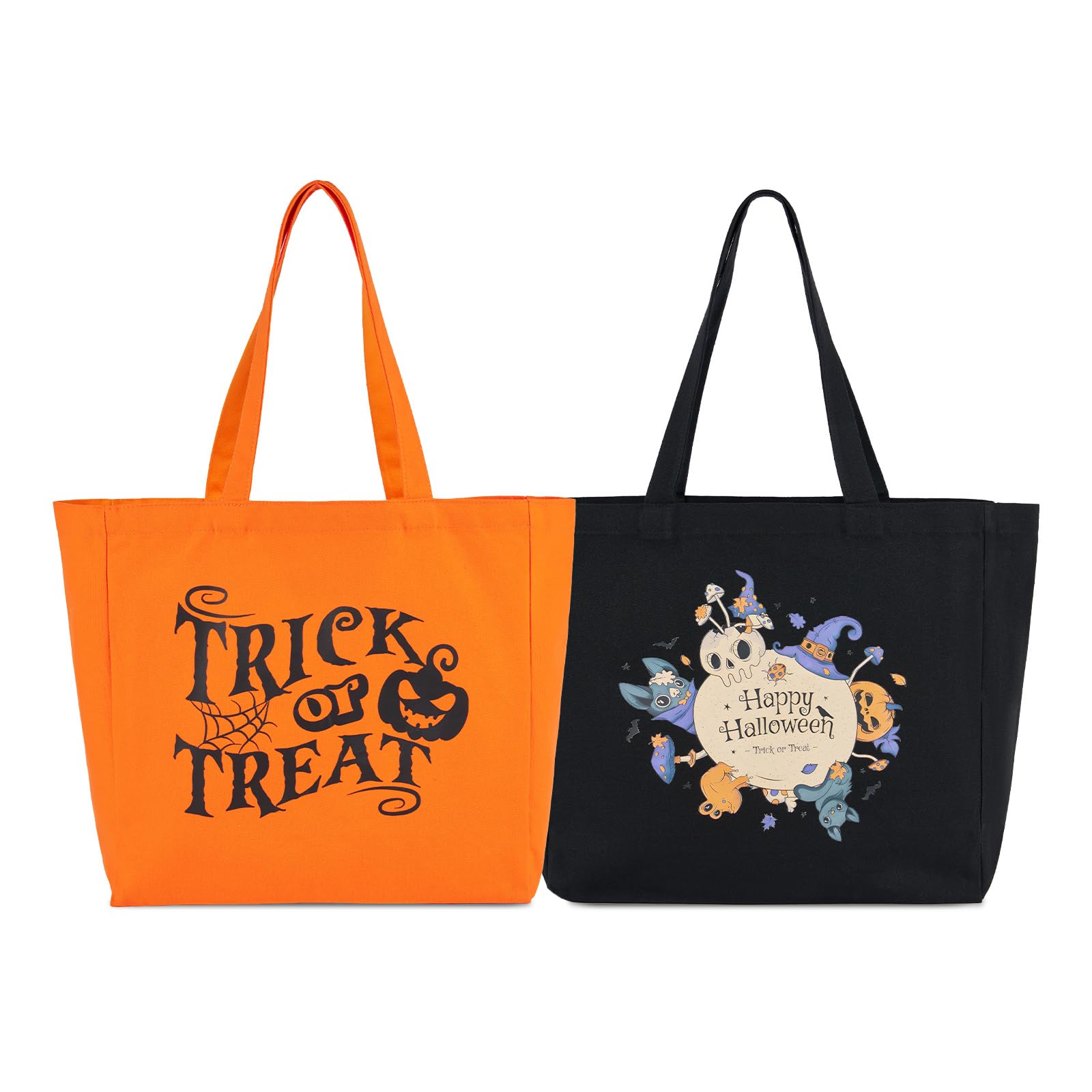 Halloween Basket Tote Bag Set of 2 Candy Ice Basket Trick for Treat Bags Tote with Ornament for Candy Party Accessory (Black & P