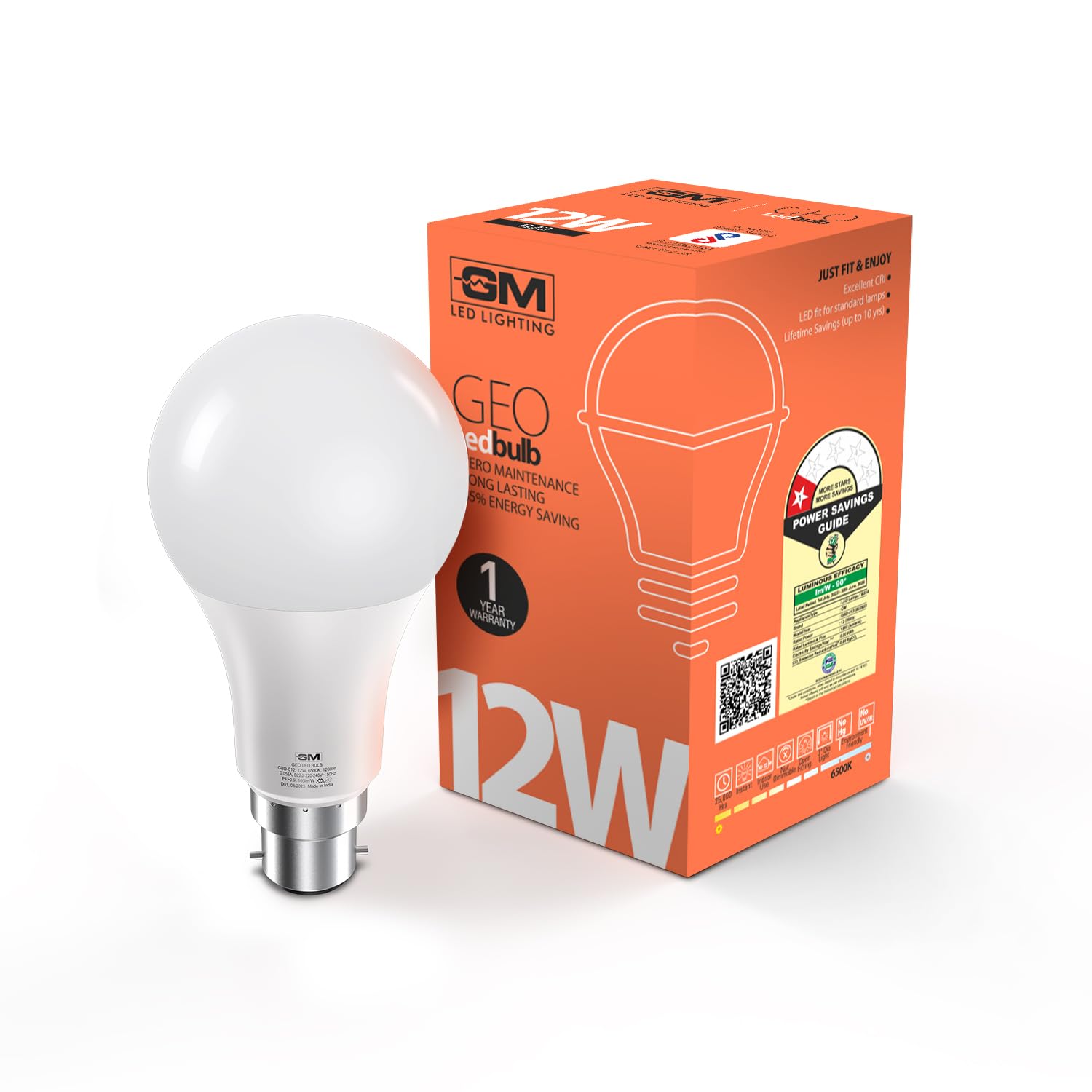 Geo 12 Watt Led Bulb | Excellent Cri | Zero Maintenance | High Durability | 85% Energy Saving | Surge Protection | Cool Day Ligh