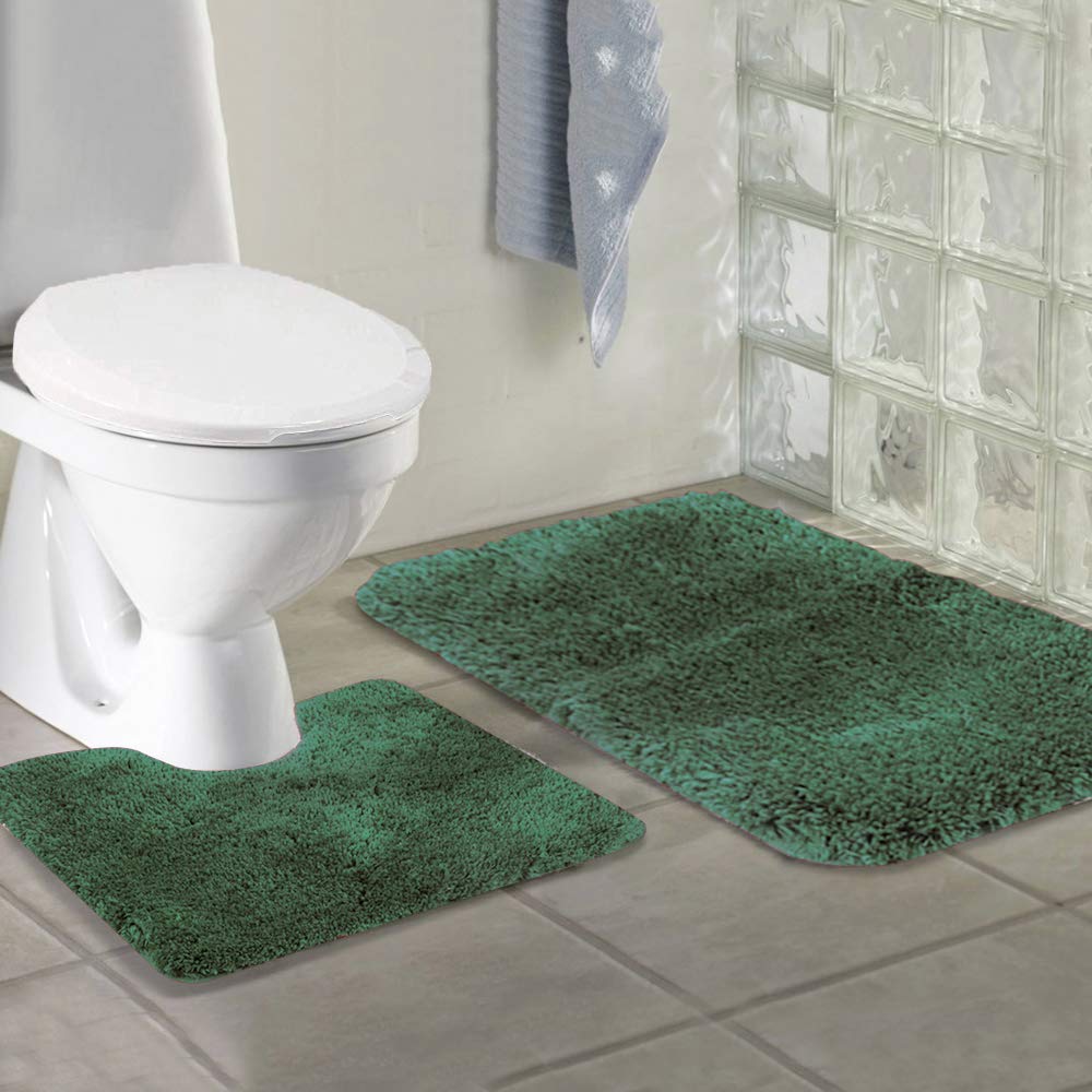 Walensee Bath Rug Set (Hunter Green), 20X32+20X24 Contour Rug, Shaggy 2Pc, Absorbent, Non-Slip, Machine Washable, Bathroom