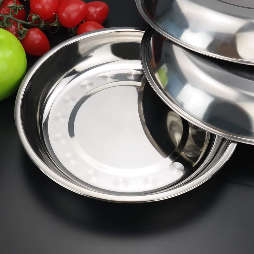 Callyne 4-Pack Stainless Steel Metal Camping Plates, Kitchen Dinner Plates