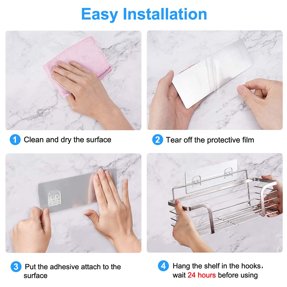 Yougai Shower Caddy Shower Shelf with Soap Dish and 4 Hooks  SUS304 Stainless Steel Shampoo Holder Bathroom Shower Organizer No Drilling Adhesive Wall Mounted Storage Shelves Basket Accessories-3 Pack