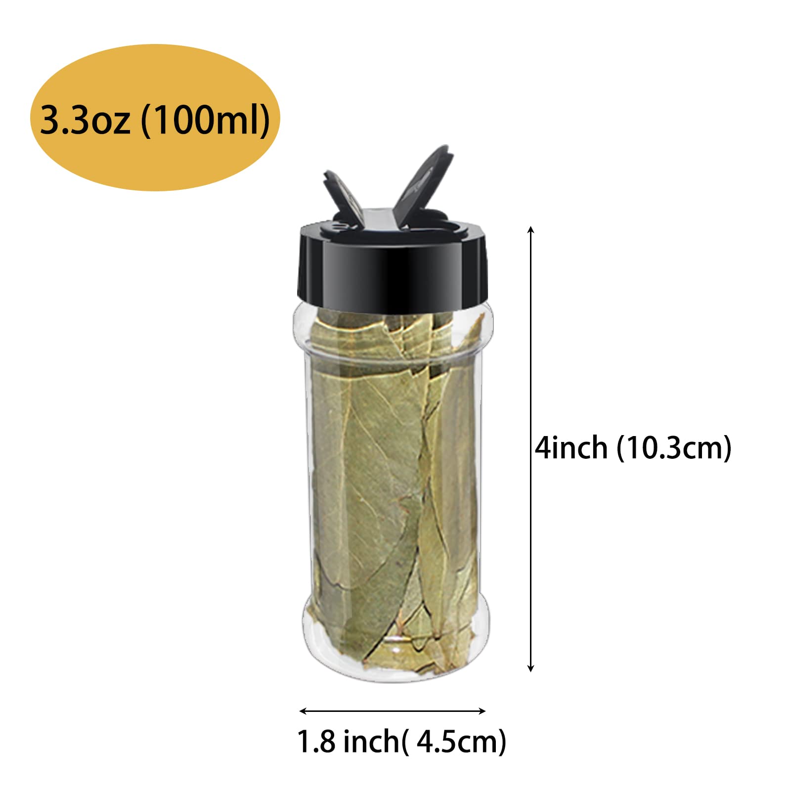 Suituts 3.3 Oz 24 Pack Clear Plastic Spice Jars With Black Shaker Lids, 100Ml Round Spice Bottle, Plastic Seasoning Jars With La
