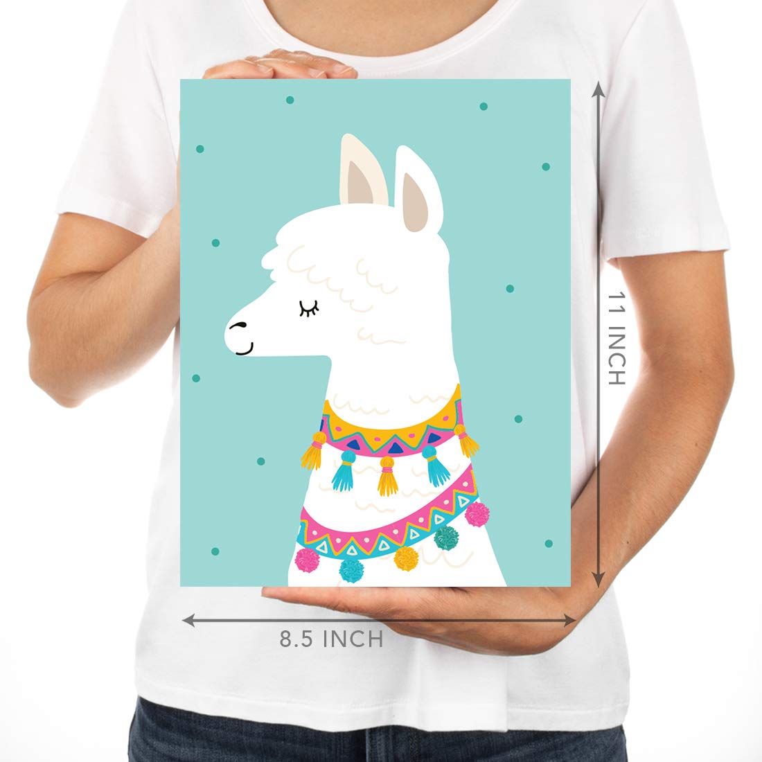 Andaz Press Llama Theme Nursery Kids Room Unframed Hanging Wall Art Poster Home Decor, 8.5X11-Inch, Aqua, Llama Head Family Grap
