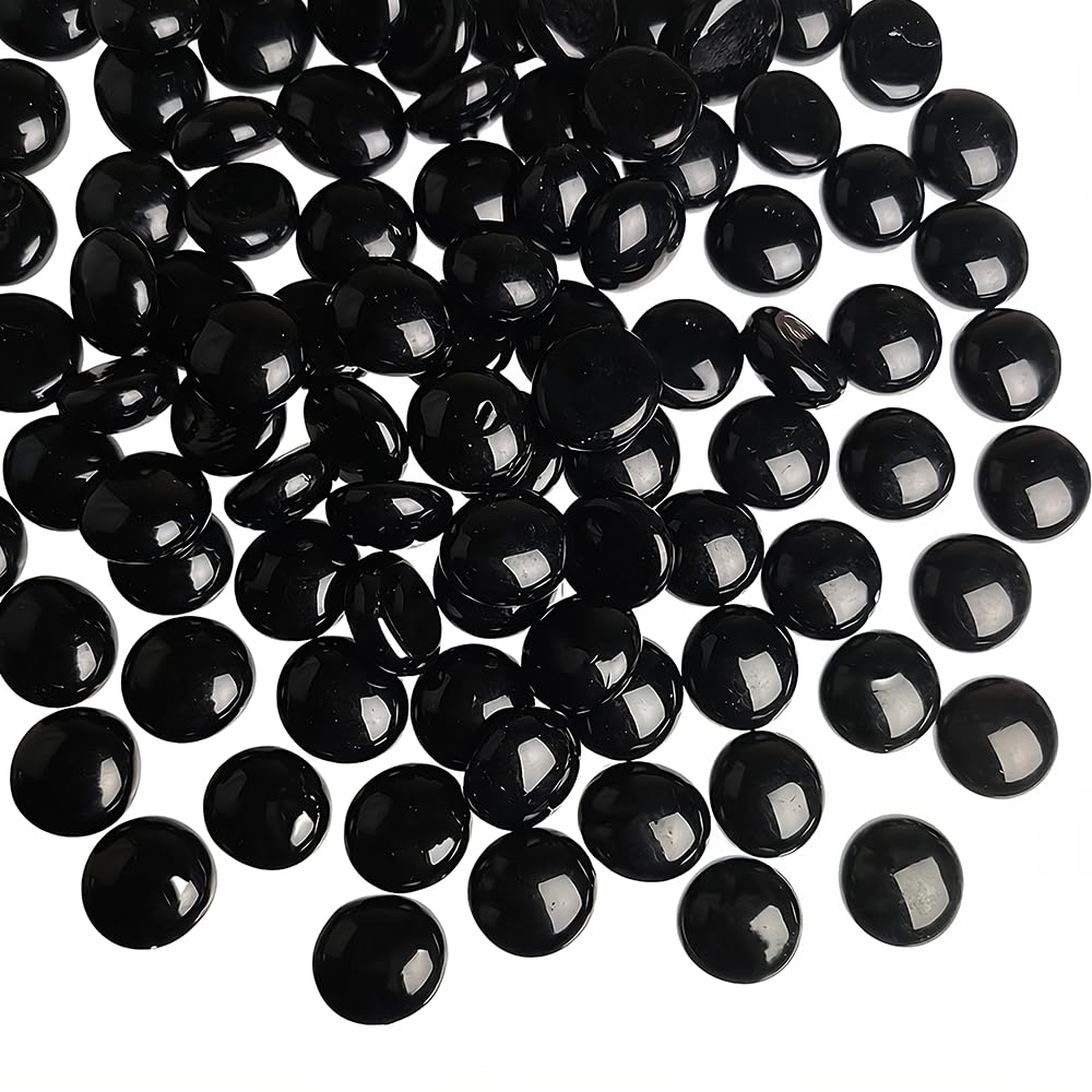 HappyFiller 5 LB Black Glass Gems Pebble Stones with 2 Pcs Large Printed Flat Marbles for Vase Filler Decor,Table Scatter,Fire P