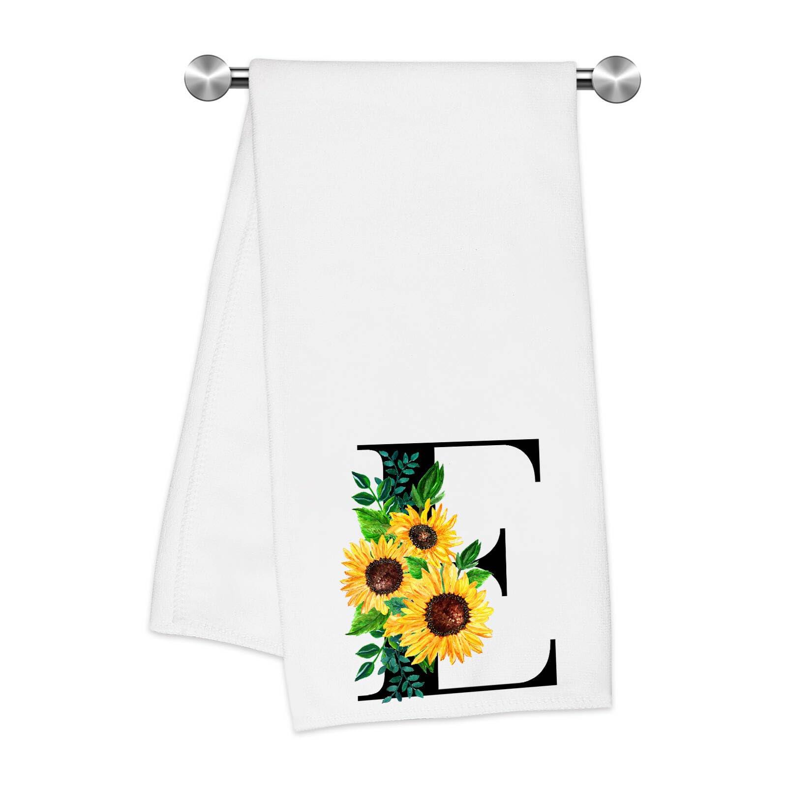 Z-synka Monogrammed Sunflower Hand Towels,Ini-tial E Tea Towel Letter Kitchen Towels,Sunflower Gifts for Women,Monogram Dish Tow