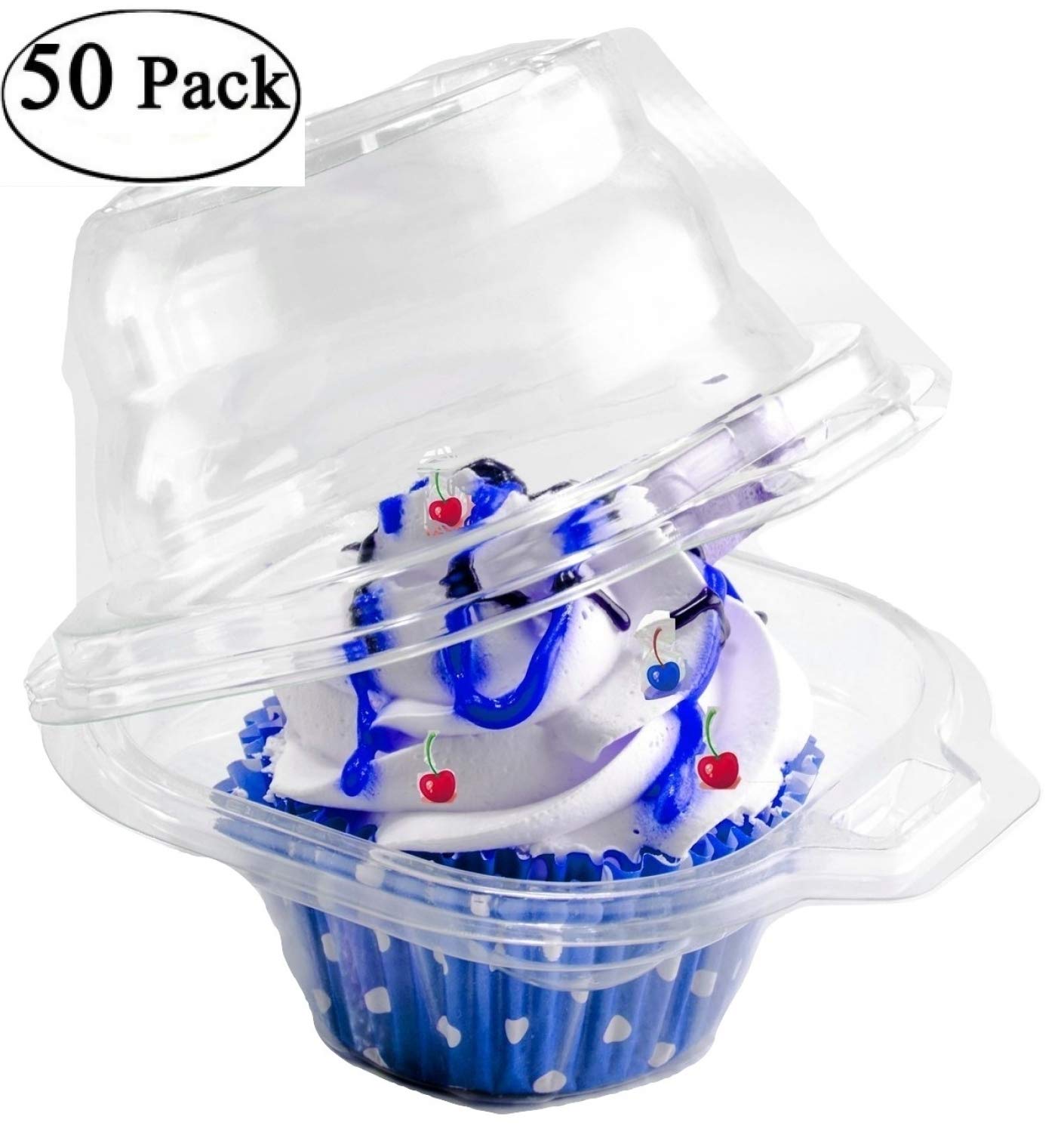 Pizety Pack Of 50 Individual Cupcake Containers Strong And Sturdy Clear Plastic Cupcake Muffin Containers Disposable 1 Compartme