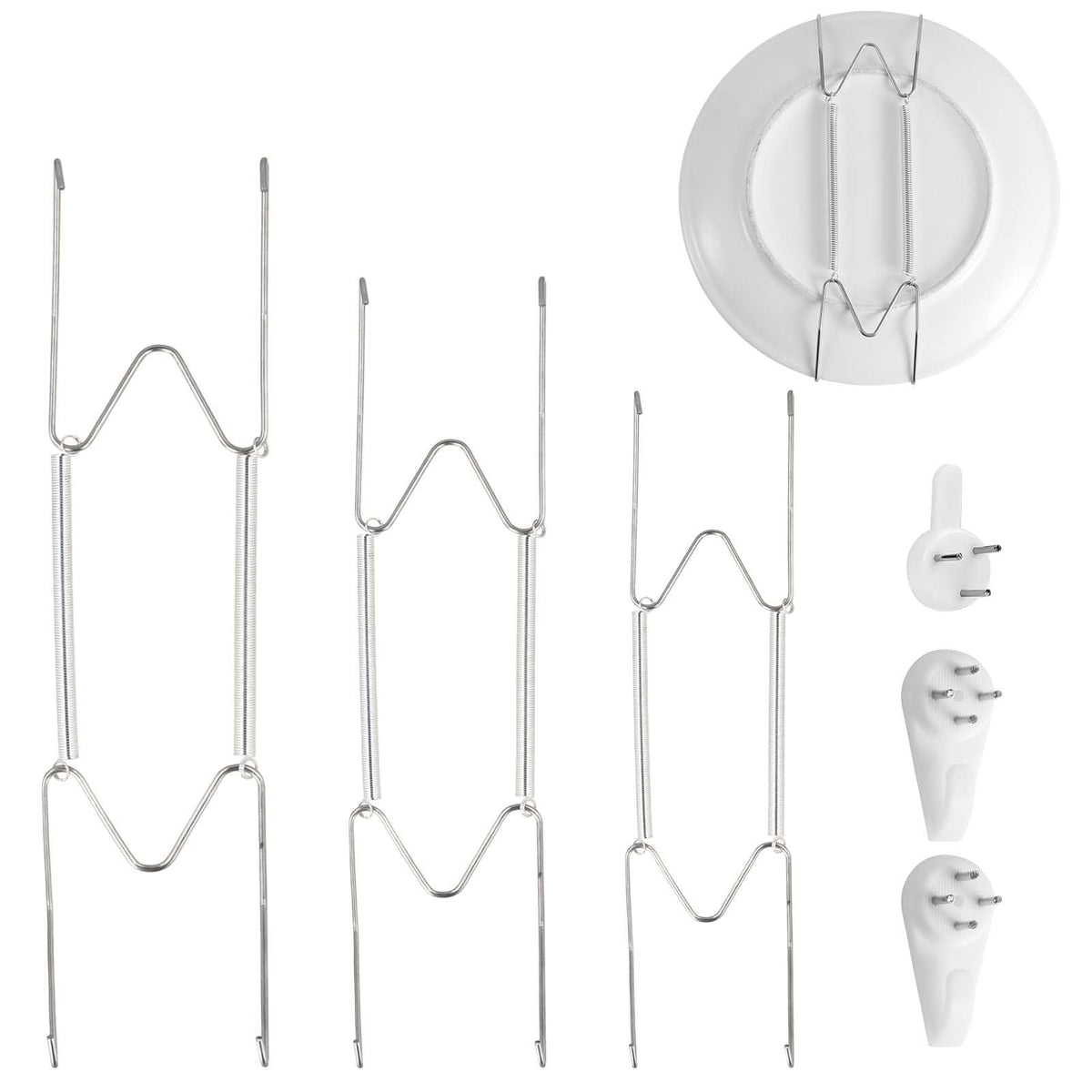 Nqeuepn 3 Pack Plate Hangers For The Wall, 6/8/10 Inch Plate Wall Holder Stainless Steel W-Shaped Plate Hooks Vertical Plate Dis