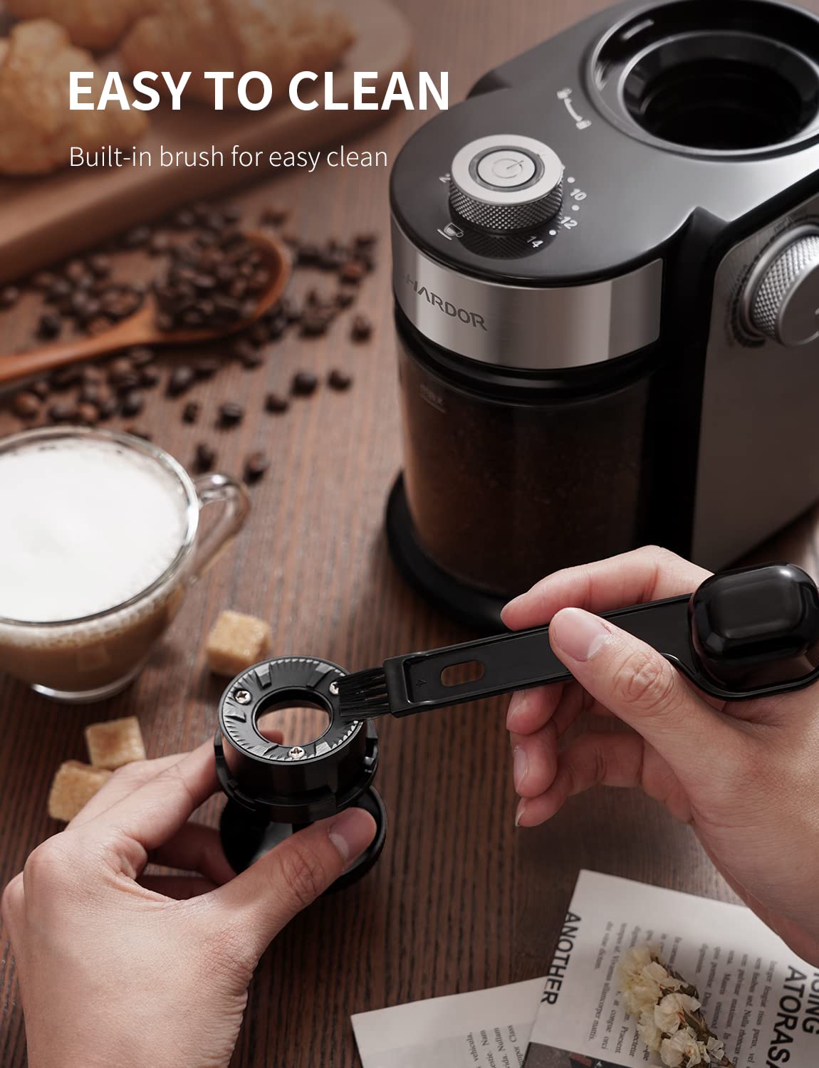 SHARDOR Electric Burr Coffee Grinder, 16 Grind Settings, 11.14x8.58x6.46 inches, Silver, Model CG835S