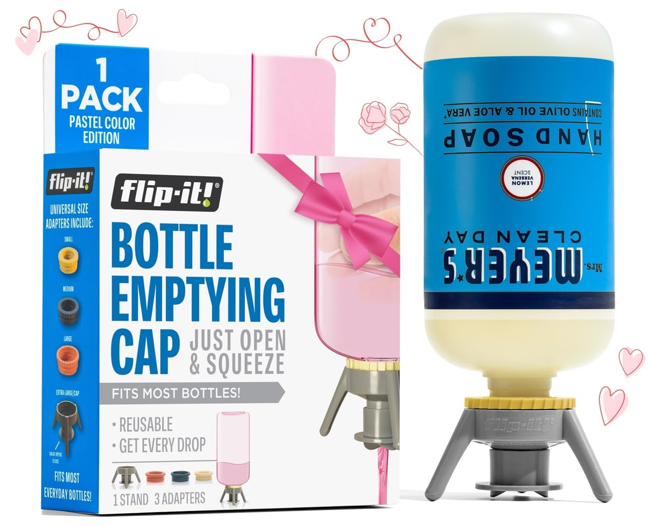 Flip-It! 1-Pack Bottle Emptying Kit - No More Wasted Product - Fits Most Plastic Bottles - Get Out Every Drop Of Shampoos, Lotio