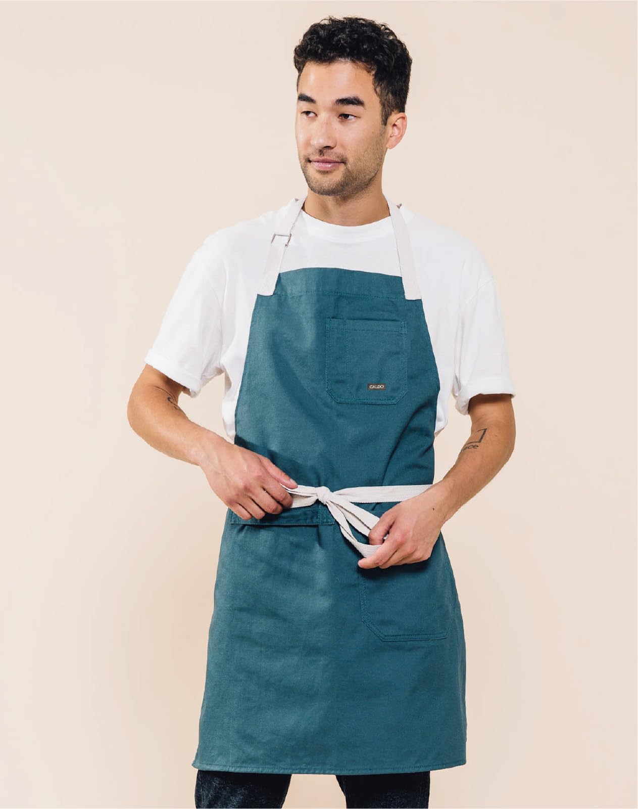 Caldo Daily Cotton Kitchen Apron For Cooking- Mens And Womens Professional Chef Or Server Bib Apron - Adjustable Straps With Poc