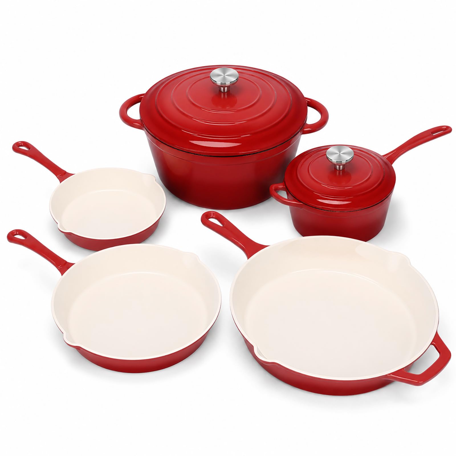 SearCook 5Piece Enameled Cast Iron Cookware Set with Lids