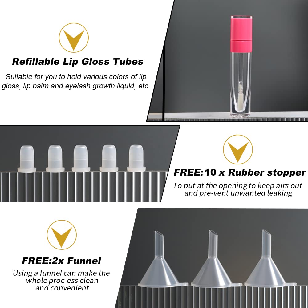 Thick Empty Lip Gloss Tubes With Wand 10 Pack, Yitou 6.4Ml Lip Balm Cosmetic Containers With Rubber Stopper Bulk Mini Split Bott