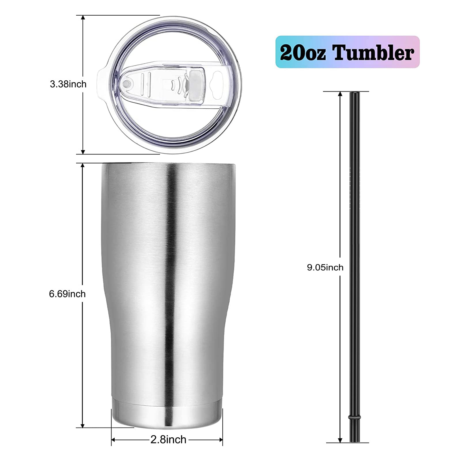 Vegond 20Oz Tumbler Stainless Steel Tumbler Cup With Lid And Straw Vacuum Insulated Double Wall Travel Coffee Mug(Stainless 1 Pa