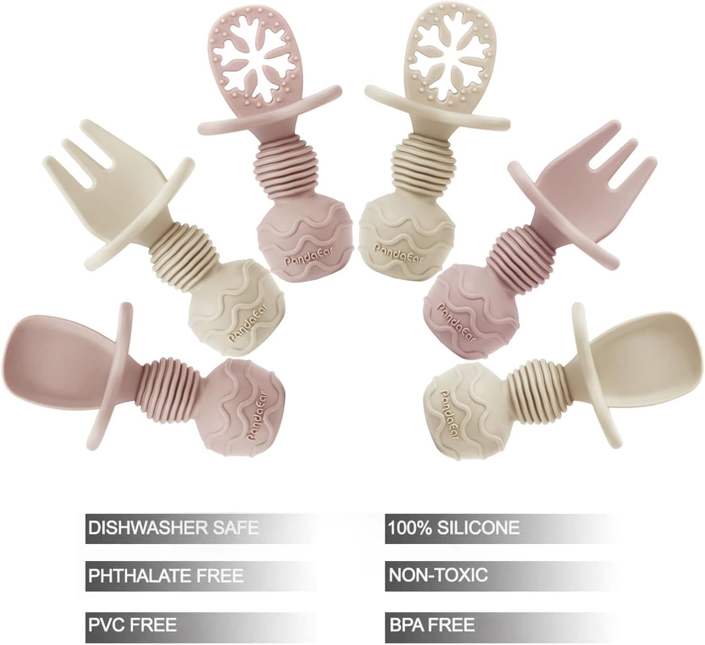 PandaEar 4 Pack Silicone Baby Spoons Forks Feeding Set  Toddler Utensils Baby Led Weaning Supplies  First Stage Baby Spoon Self Feeding 6 Months Old Baby Essentials