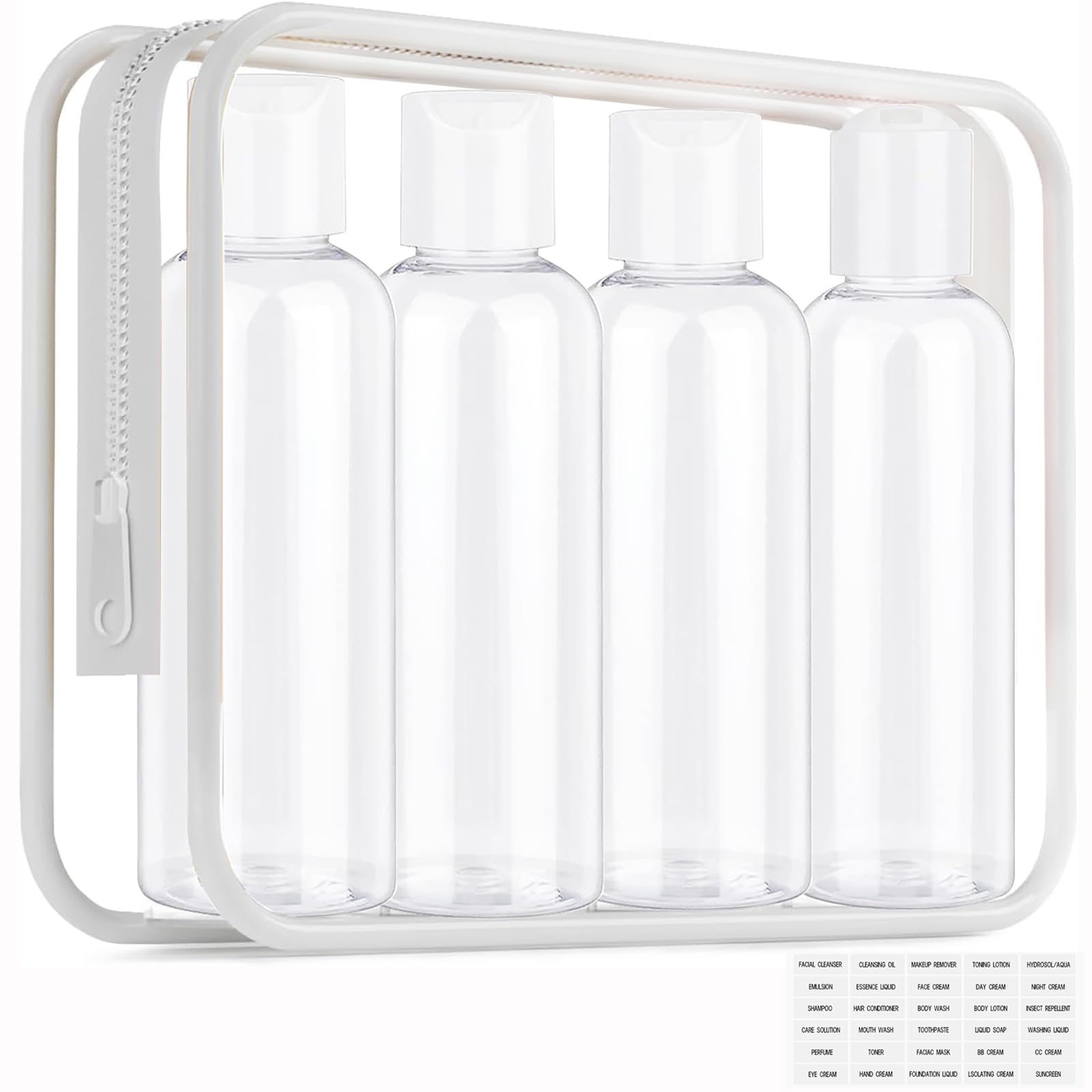 Clear Toiletry Travel Bottles, 3.4Oz/100Ml Tsa Approved Empty Containers With Toiletry Bag - Cosmetic Kit With Labels For Shampo
