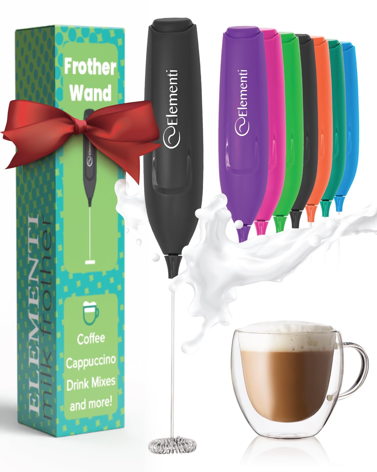 Elementi Powerful Frother Wand - Lightweight Milk Frother & Drink Mixer Handheld, Matcha Whisk for Dreamy Lattes, Powerful Coffe