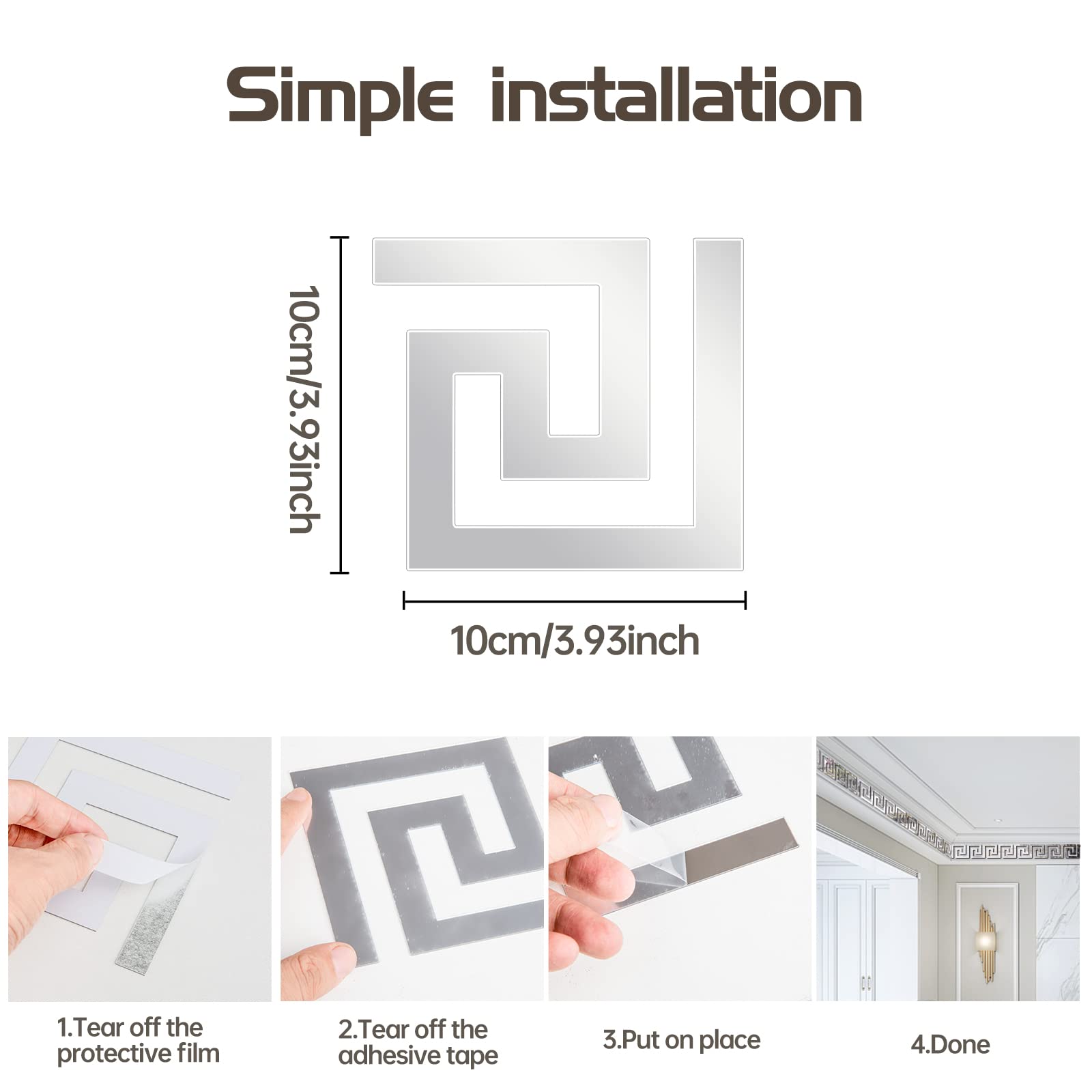 QUIETART 27Pcs Mirror Border Stickers Wall Decor Stickers Removable Peel and Stick Backsplash for Kitchen Room Decals Aesthetic Ceiling Decorations for Bedroom Bathroom Living Room Background Decors