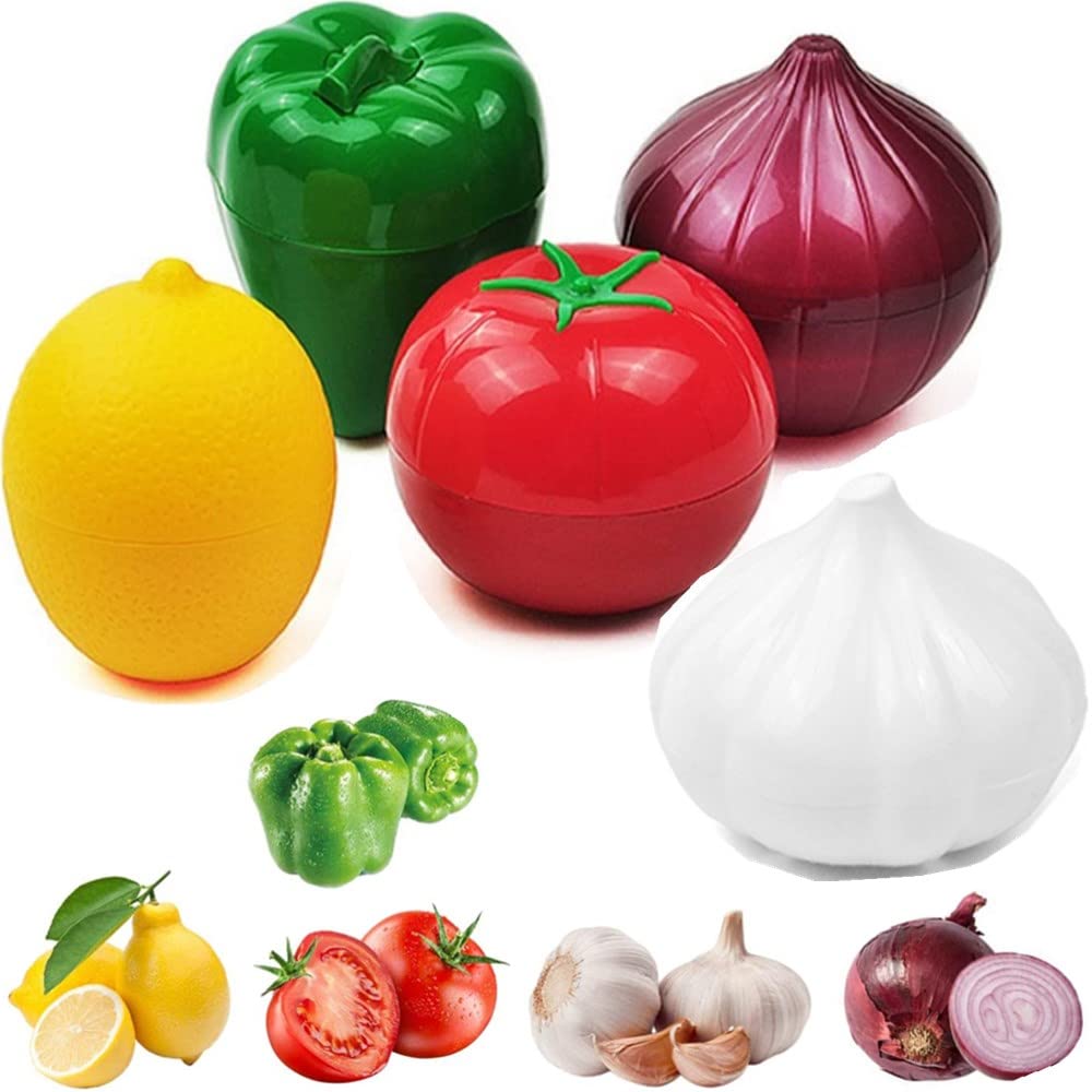Oukeyi 5Pieces Fruit And Vegetable Storage Containers Reusable Refrigerator Box Storage Bowls Saver Holder Keeper For Green Pepp