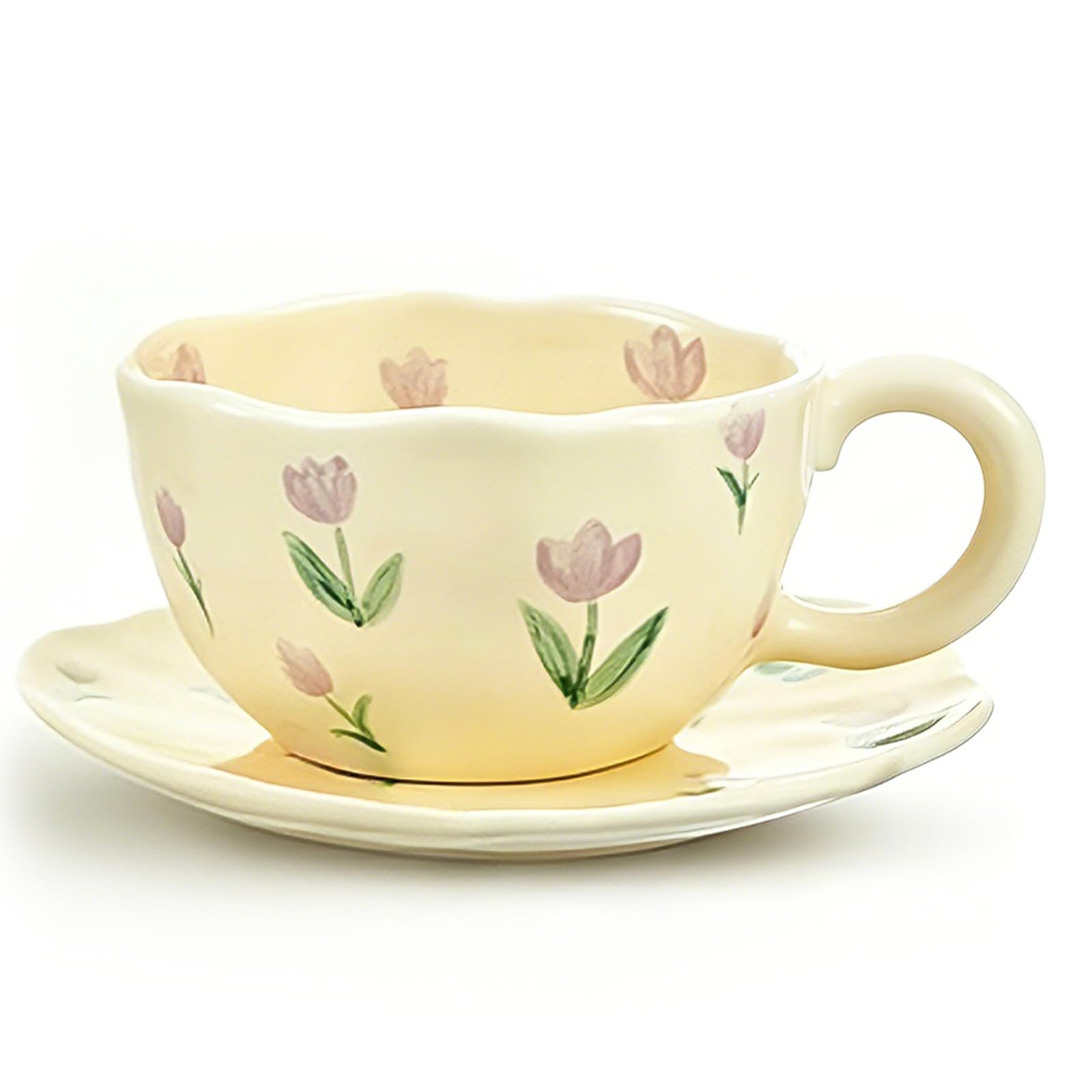 NAYAHOSE Ceramic Coffee Mug, Creative Cute Coffee Mugs Handheld Irregular Aesthetic Flower Ceramic Mug for Women Latte Tea Milk 