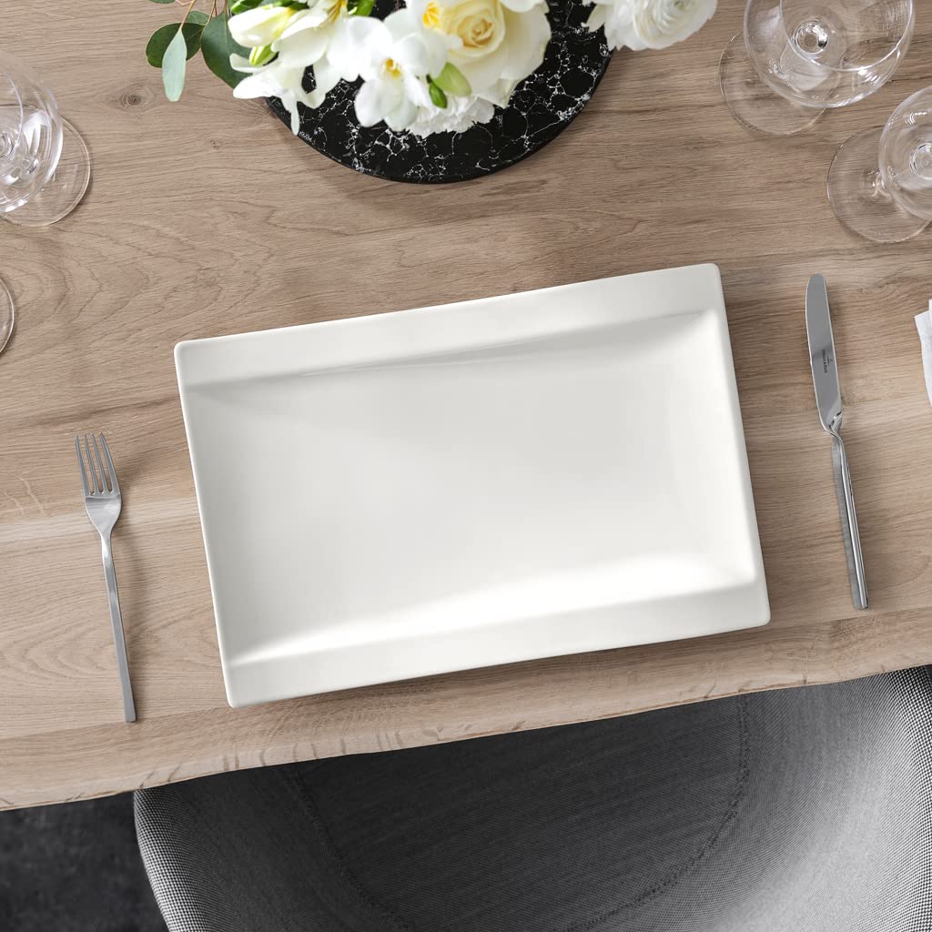 Villeroy & Boch New Wave Large Rectangular Dinner Plate, 15.5 X 9.75 In, Premium Porcelain, White