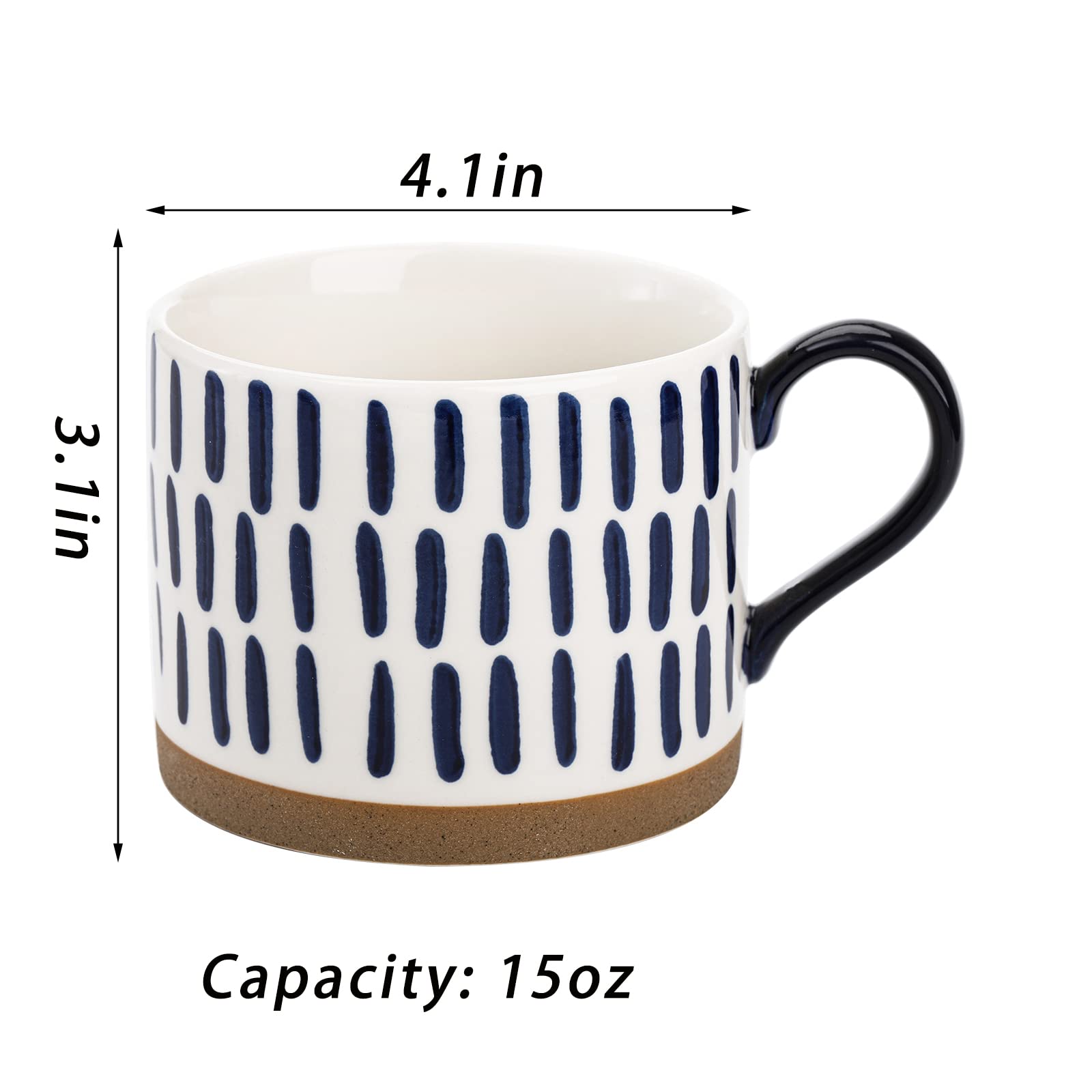 Soujoy Set Of 4 Porcelain Coffee Mugs, 15 Oz Hand Painted Coffee Cups With Handles, Large Glazed Stoneware Mugs For Tea, Hot Or