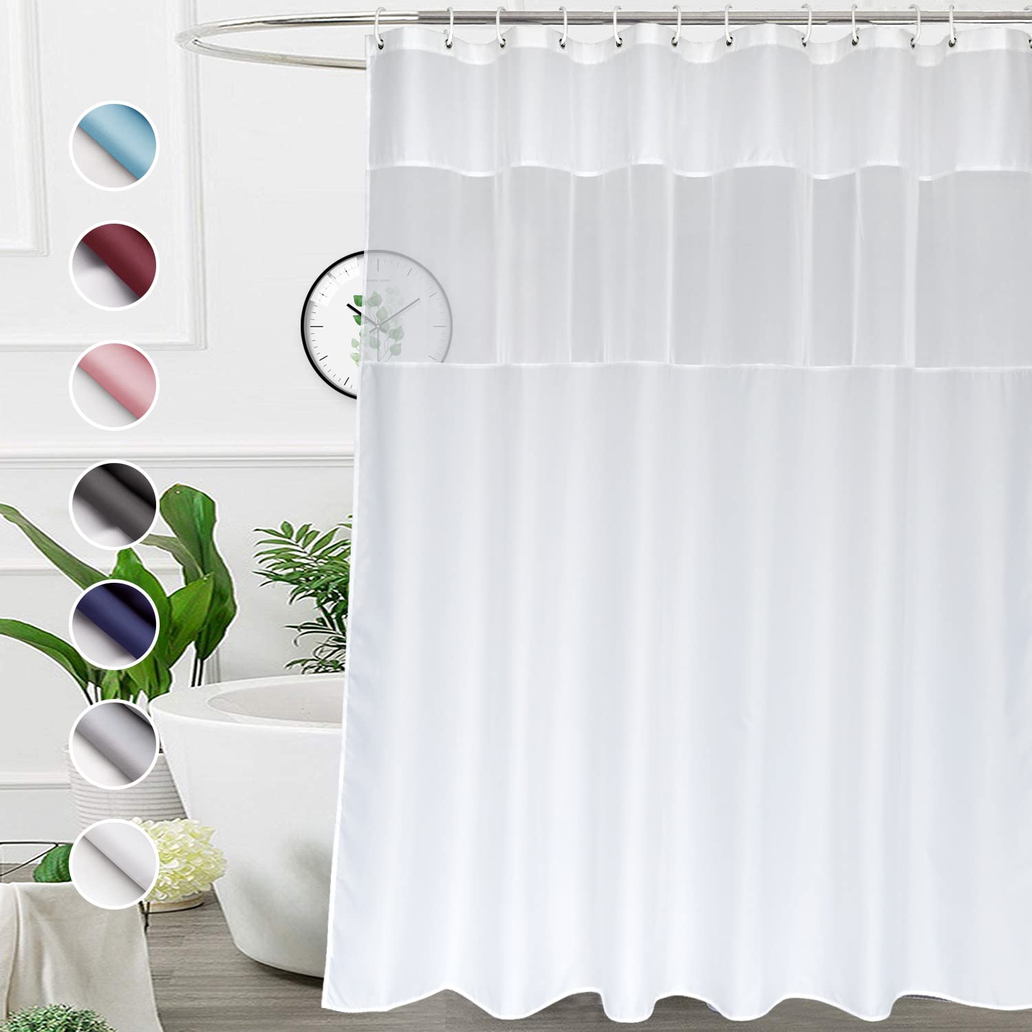 Ufriday Small Size 36X72 Inch Shower Curtain With Thin Mesh, Durable Fabric Bathroom Curtain With Hooks, Water Repellent,White