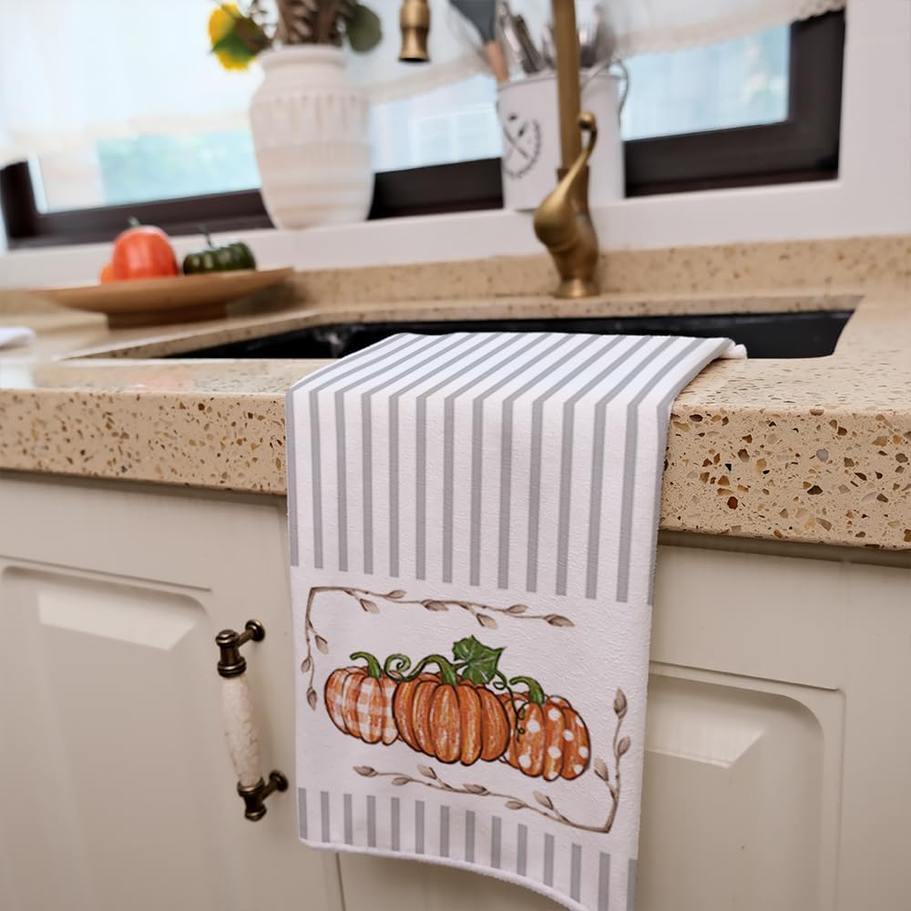 Arkeny Fall Kitchen Towels Set Of 2,Orange Pumpkin Maple Autumn Dish Towels 18X26 Inch Drying Dishcloth,Farmhouse Home Decoratio
