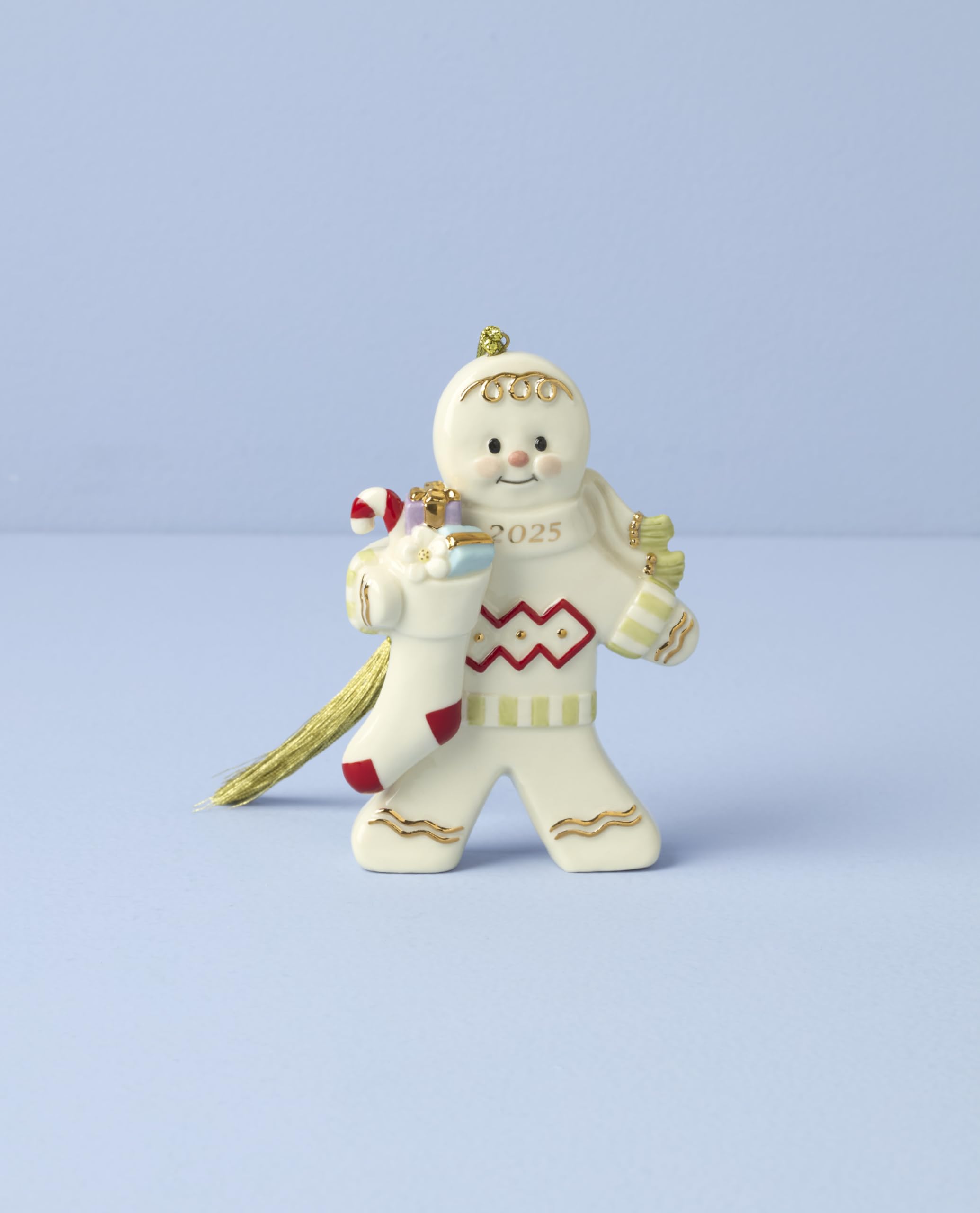 Lenox Ornament, 2025 Gingerbread with Stocking Ornament, Made from Porcelain, Christmas Tree Decorations, Gold Accents and Hangi