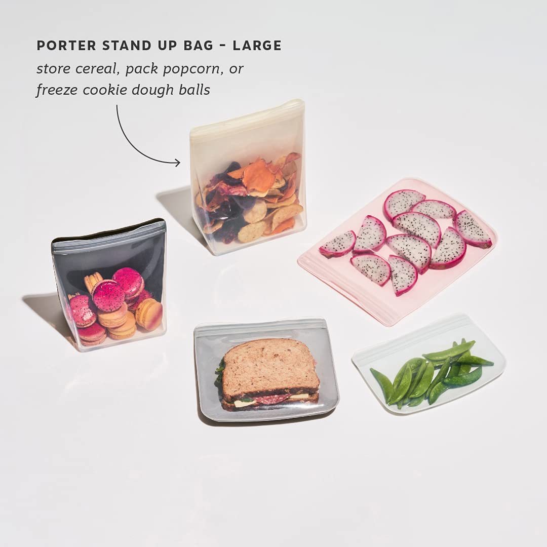 W&P Porter Silicone Reusable Storage Bag, Sandwich (50Oz Stand-Up), Cream, Food Storage Container, Microwave And Dishwasher Safe