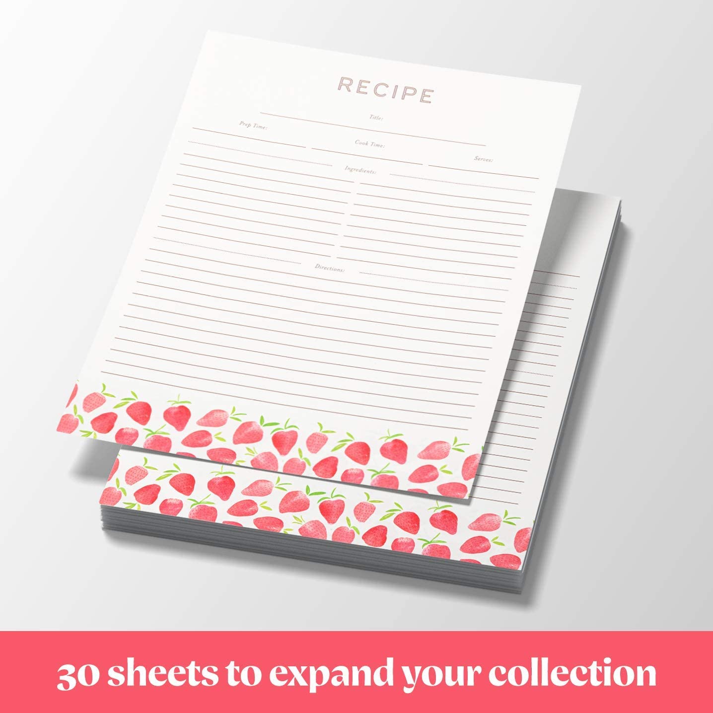 Recipe Binder Protective Sleeves and Printed Paper 8.5'' x 11'' Expansion Pack (Strawberry Wilds)
