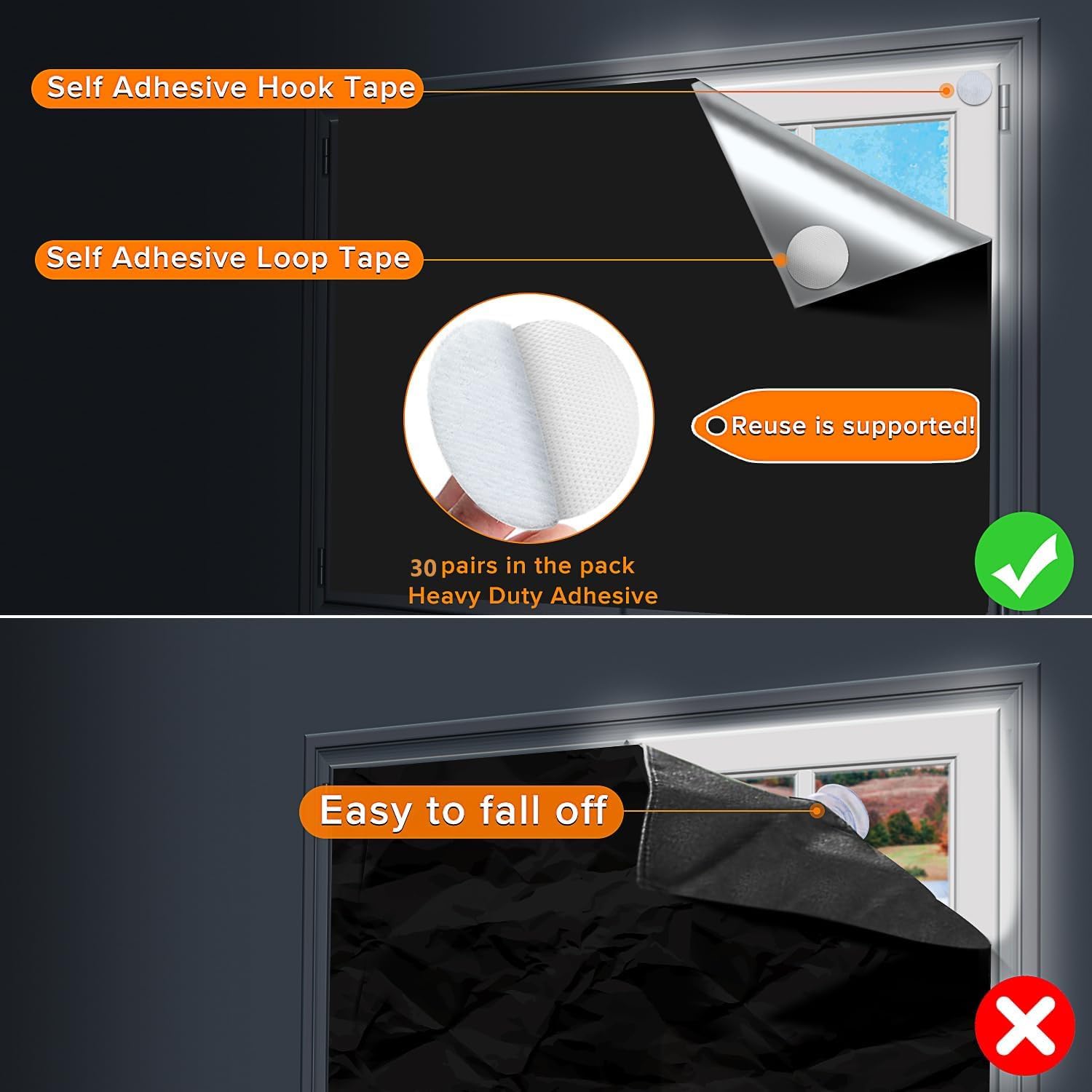 Portable Blackout Shades (157 x 57) Travel Window Blackout Curtains, 100% Blackout Material Temporary Blackout Blinds for Baby N