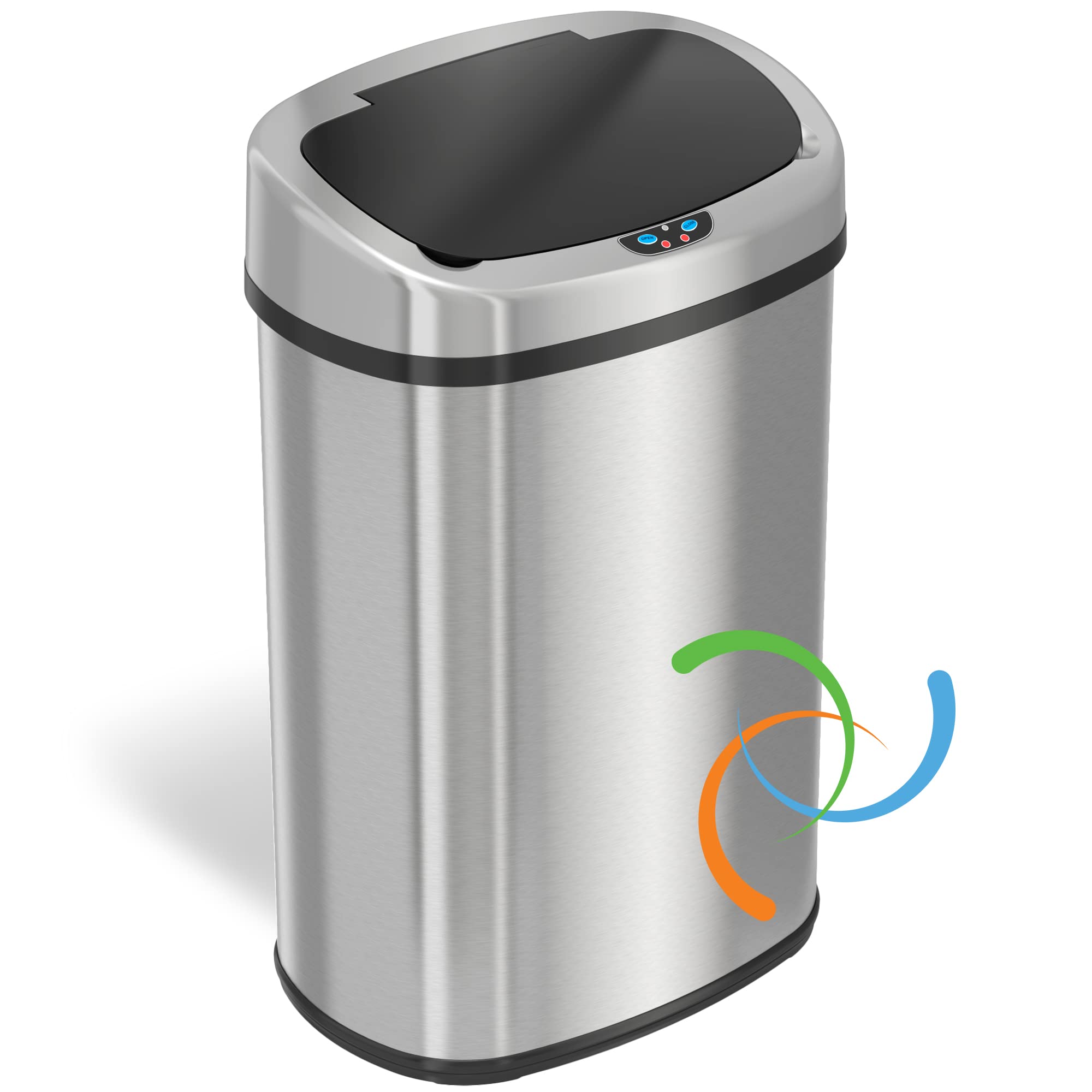 Sensorcan 13 Gallon Touchless Sensor Odor Control System, Stainless Steel Oval Shape Automatic Garbage Bin, Base Model Trash Can