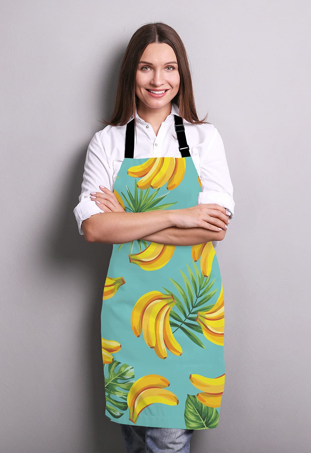 Lefolen Tropical Palm Leaves And Bananas Bib Apron With Adjustable Neck For Men Women,Suitable For Home Kitchen Cooking Waitress