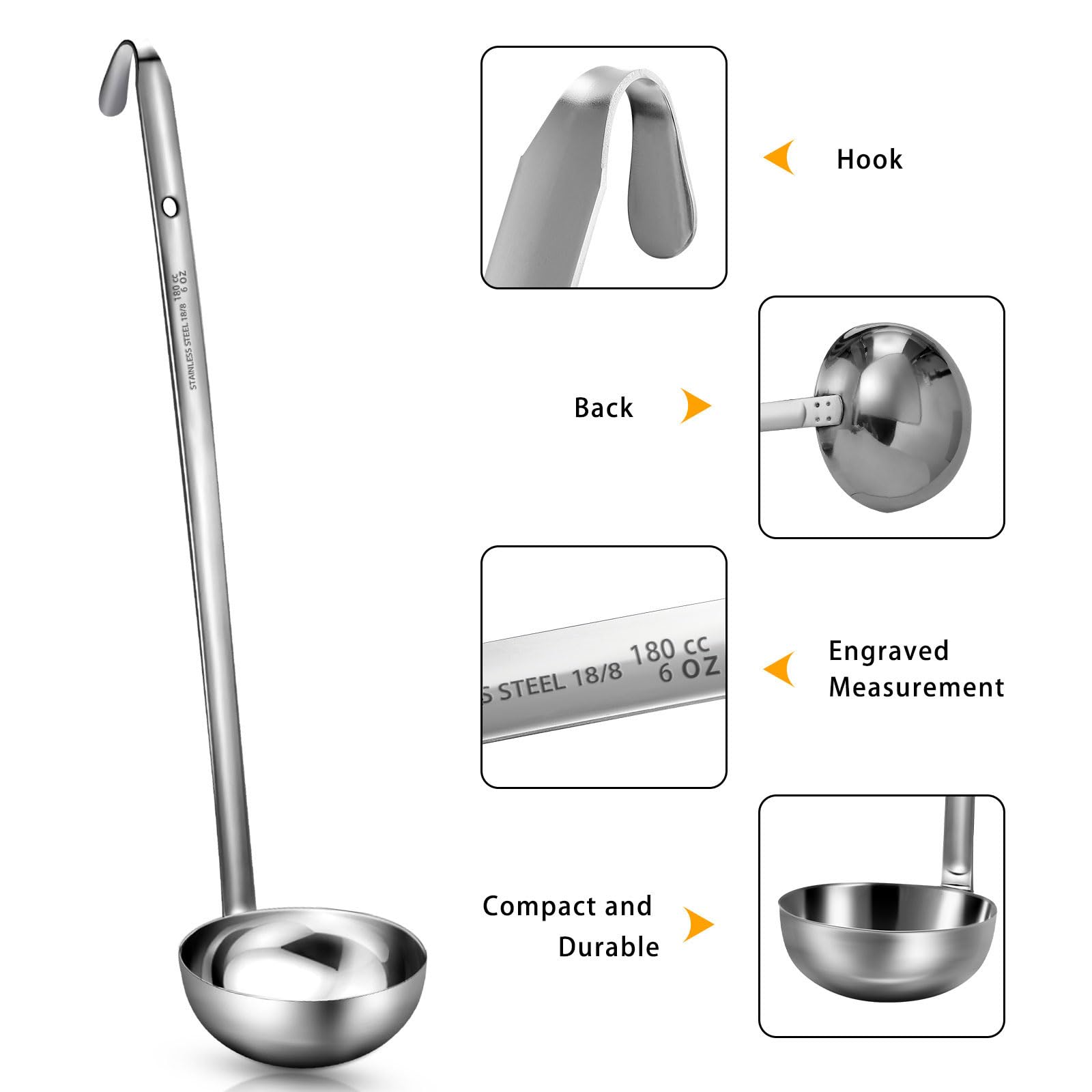 Meekoo 3 Pieces Stainless Steel Ladle Soup Handle Ladle With Pouring Rim For Kitchen Cooking Soup Sauce (6 Oz)