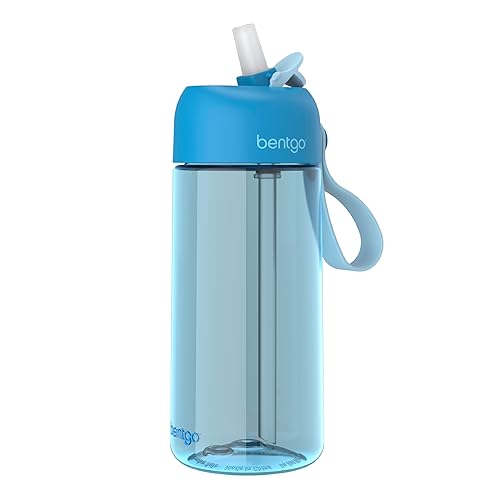 Bentgo Kids Water Bottle - New & Improved 2023 Leak-Proof  BPA-Free 15 oz. Cup for Toddlers & Children - Flip-Up Safe-Sip Straw for School  Sports  Daycare  Camp & More (Blue)