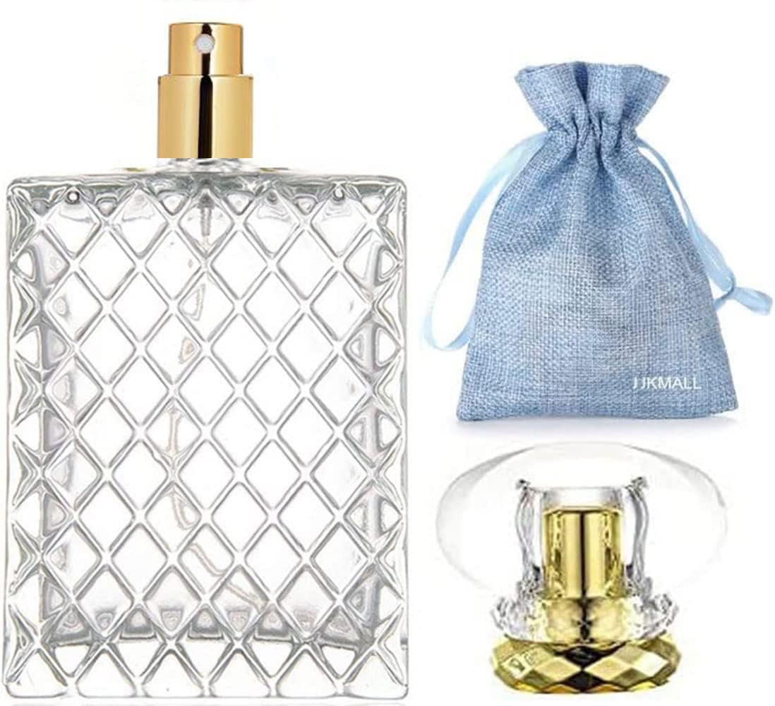 Jjkmall- 100 Ml (3.4 Oz) Large Clear Thick Glass Empty Bottle, Gold Spray Perfume Bottle Atomizer Bottle Makeup Tool (Gold) 1Pc